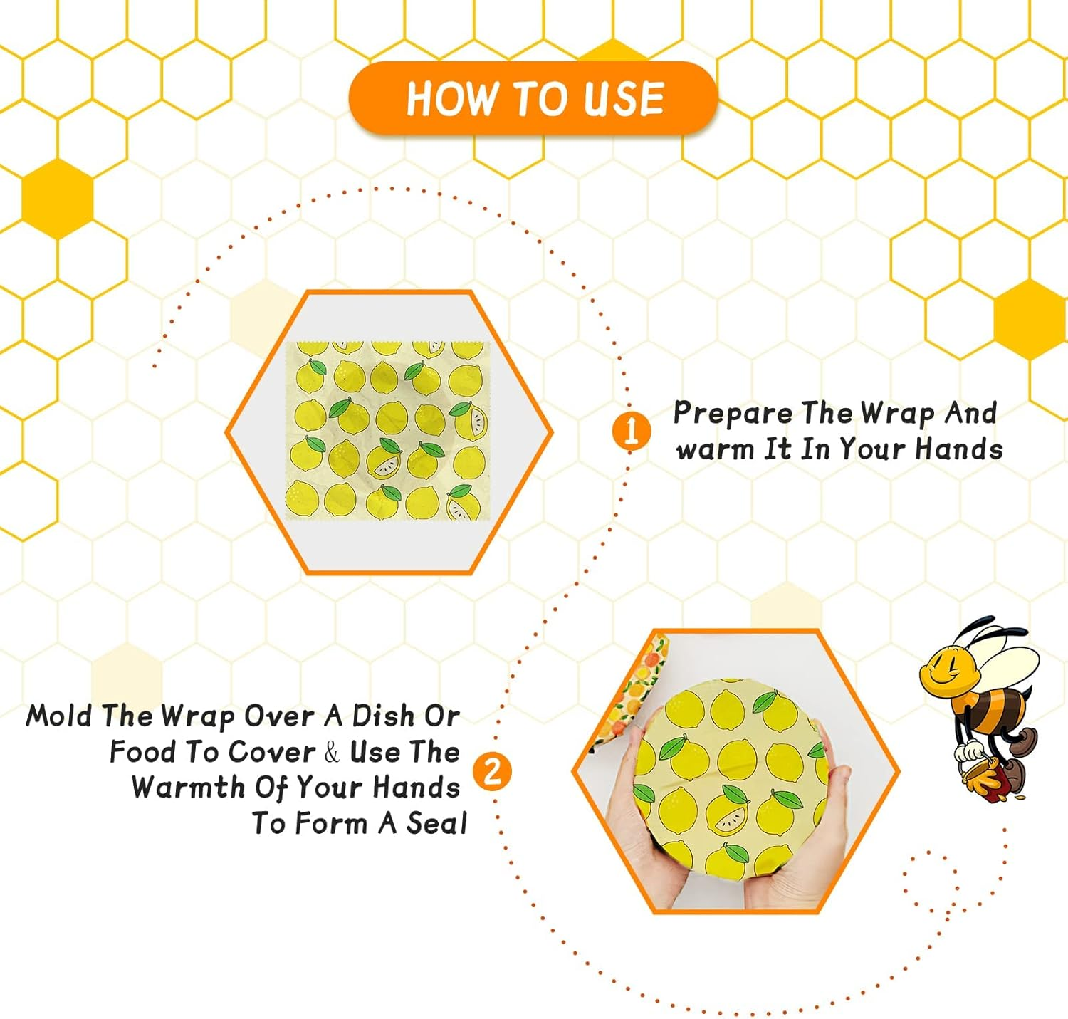 Reusable Beeswax Wrap - 9 Pack Eco-Friendly Beeswax Wraps for Food, Organic, Sustainable, Biodegradable, Zero Waste, Plastic-Free Food Storage, 1L Strawberry, 3M Orange, 5S Lemon Patterns image number 5