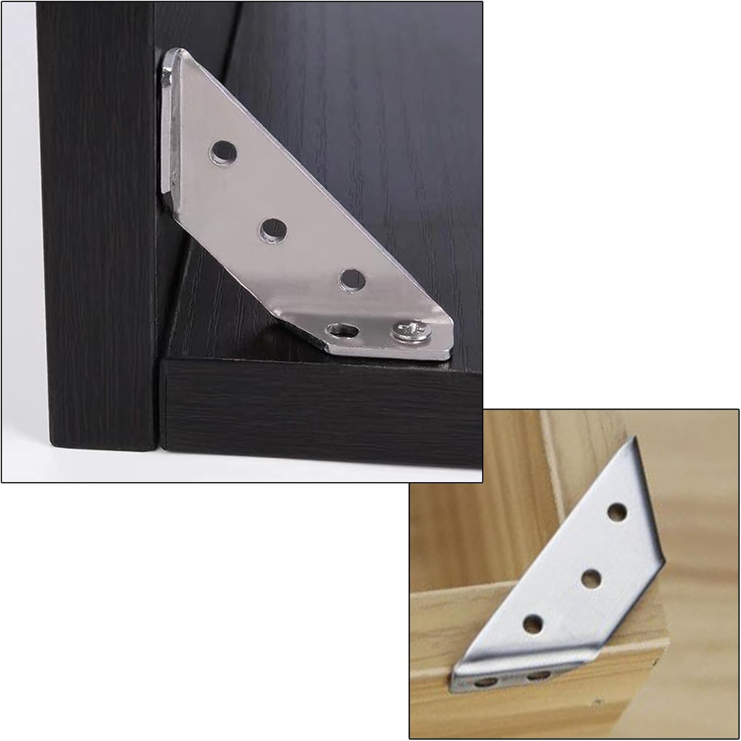 Stainless Steel Thickness Multifunction Triangle Corner Brace, Universal Furniture Corner Connector Angle Bracket Support with Screws Angle Fasten Connector Furniture Triangle Support Frame (96) image number 1