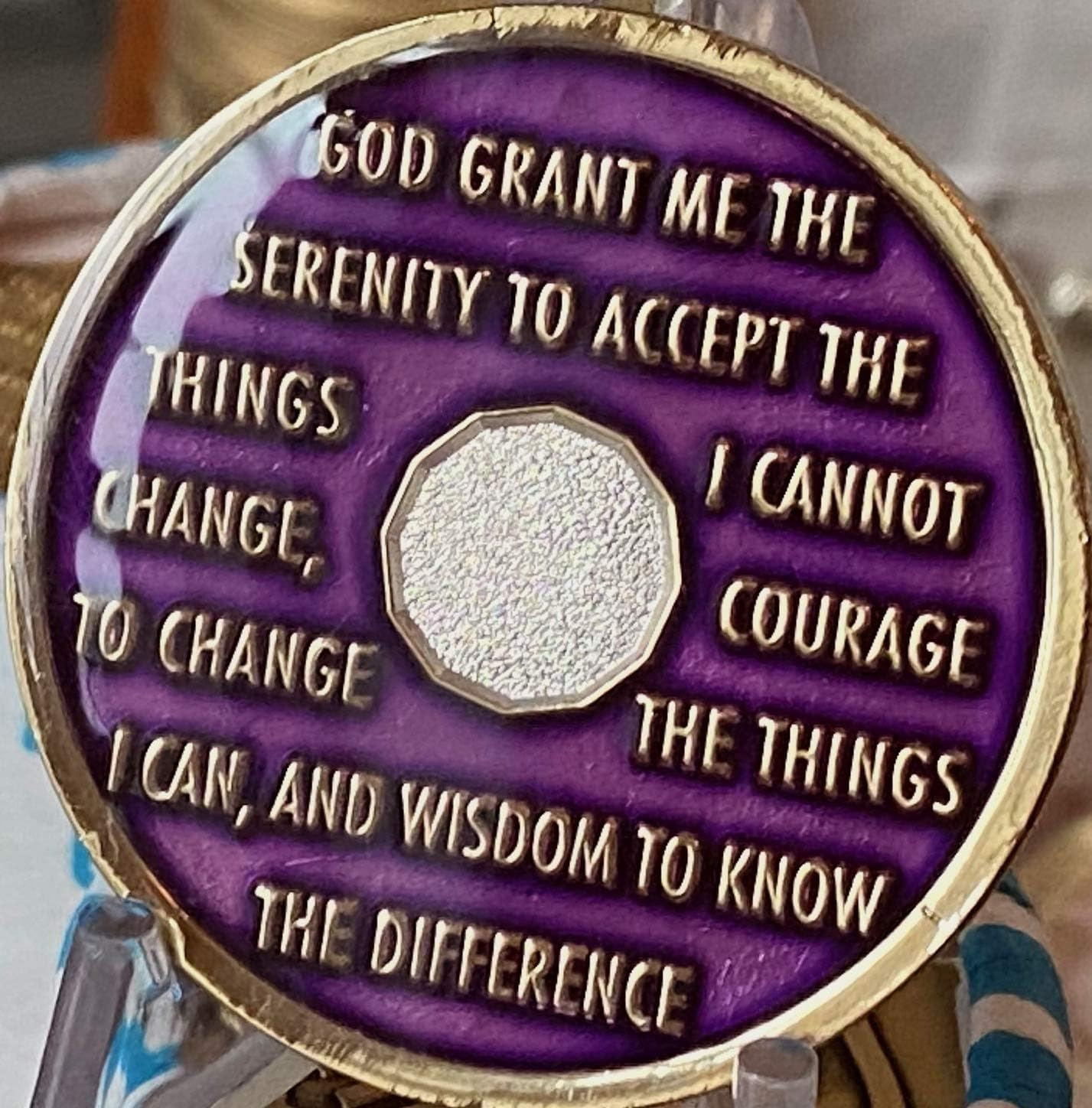 11 Year AA Medallion Metallic Purple Tri-Plate Sobriety Chip Serenity Prayer Back image number 1