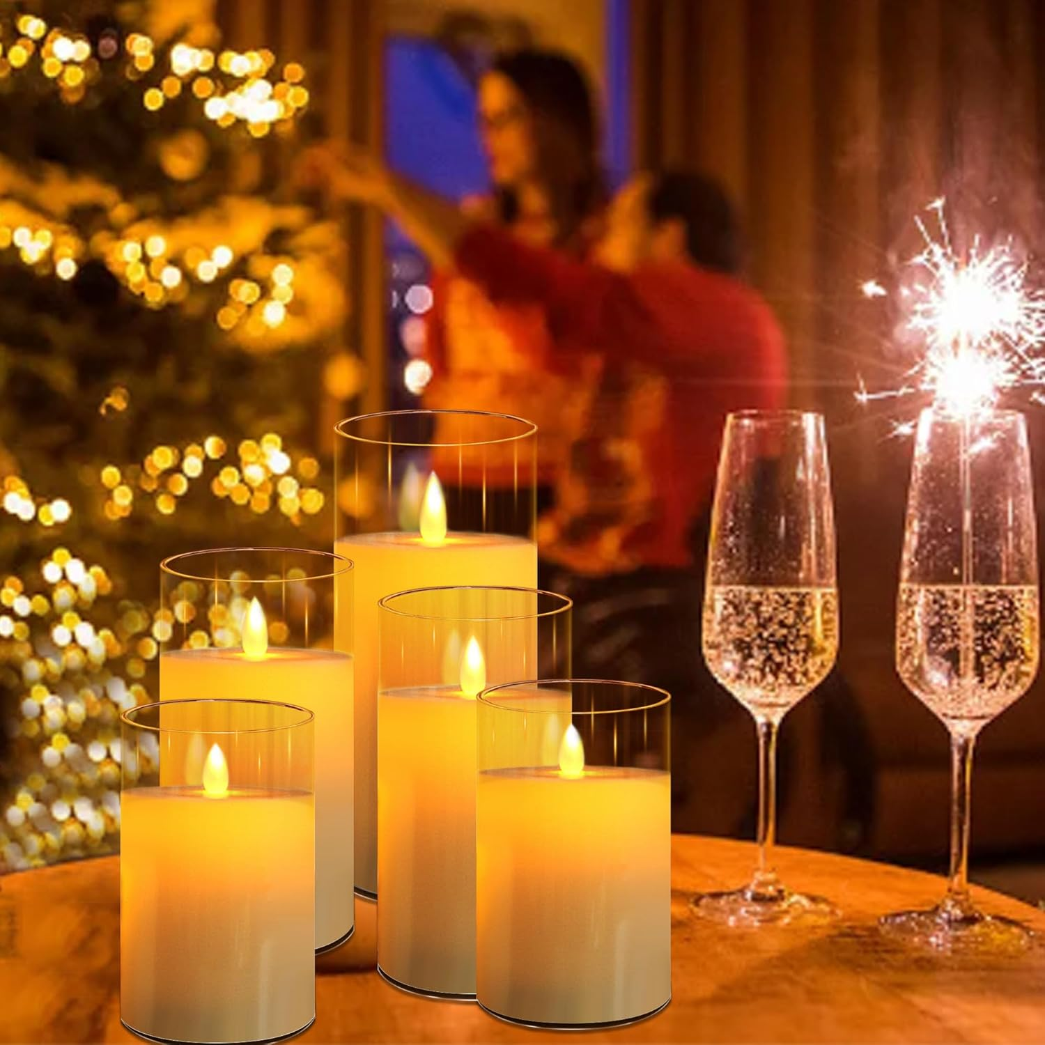 FRNYFREL Led Flameless Candles, Battery Operated Candles, Acrylic Flickering LED Pillar Candles with Remote Control and Timer, 3D Wick, D3" Xh4" 4" 5" 5" 6", Set of 5 image number 3