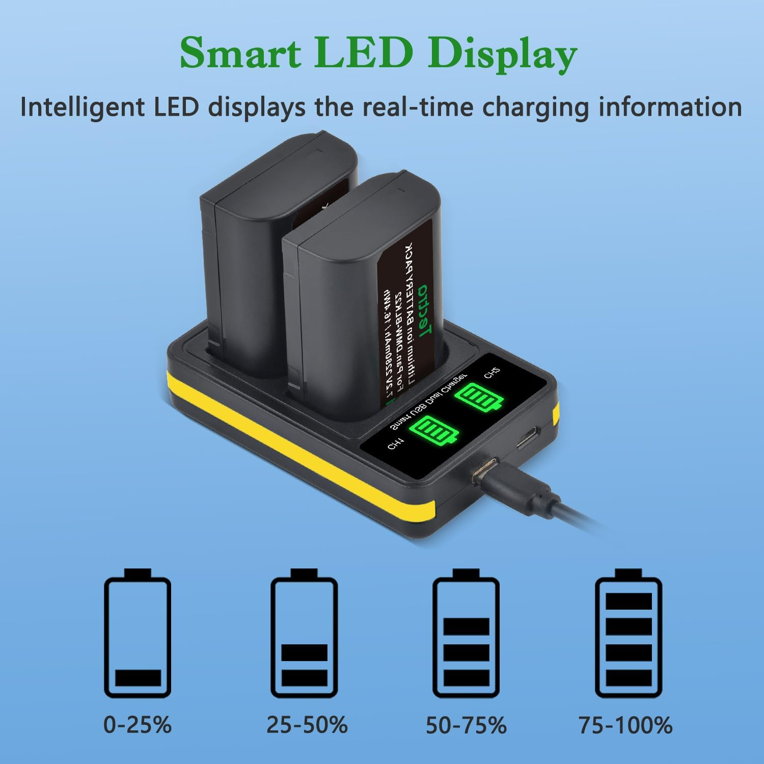 Tectra 2 Pack DMW-BLK22 Battery and LED Dual Charger for Panasonic Lumix S5II, S5, S5IIX, GH6, GH5 II, S5M2, S5M2X, GH5M2, DC-G9II, DC-S5-II Cameras, image number 2