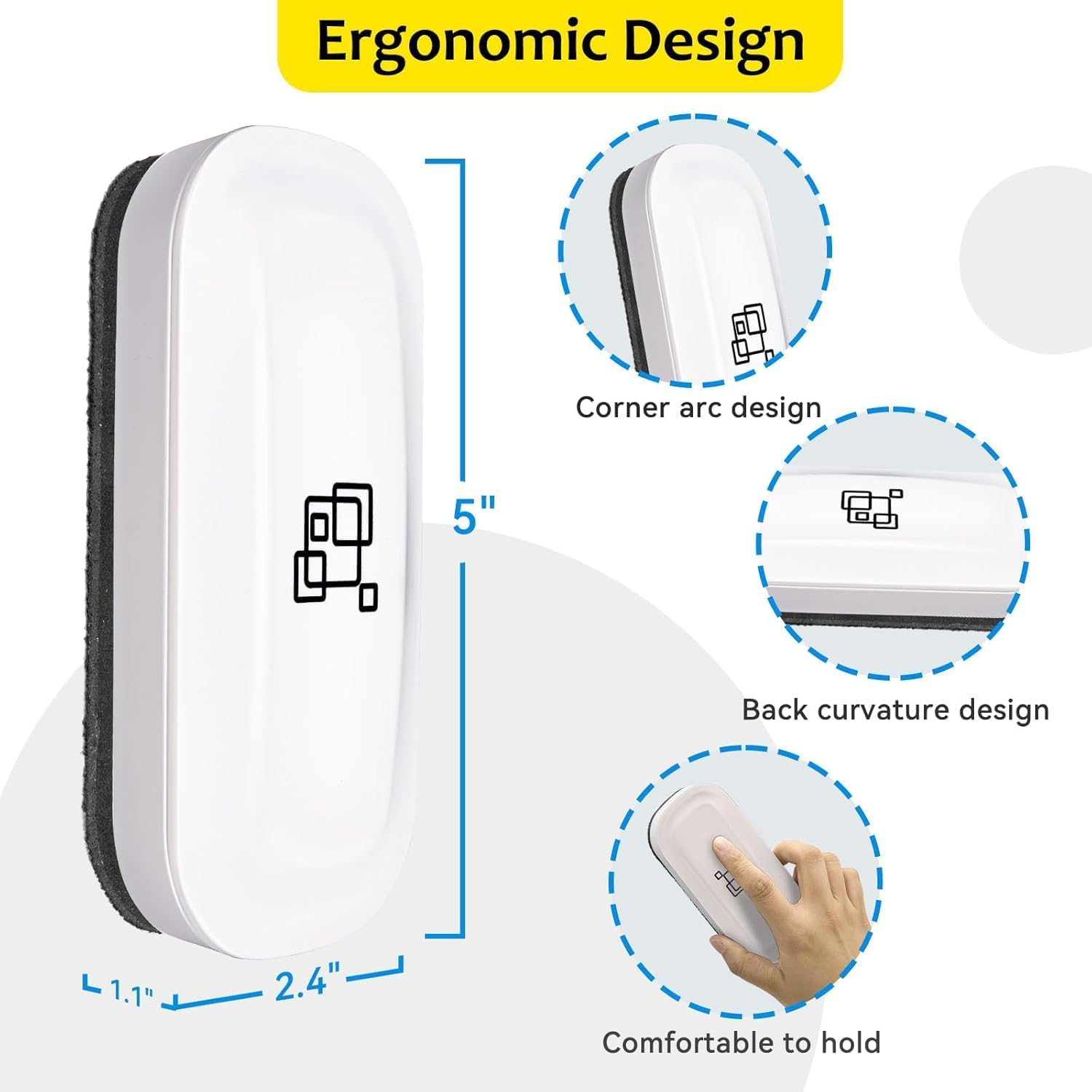 Maxtek Magnetic Dry Erase Eraser, 2 Pack, for Glass Board, Calendar, Whiteboard, Office and School Supplies (Pure White) image number 1