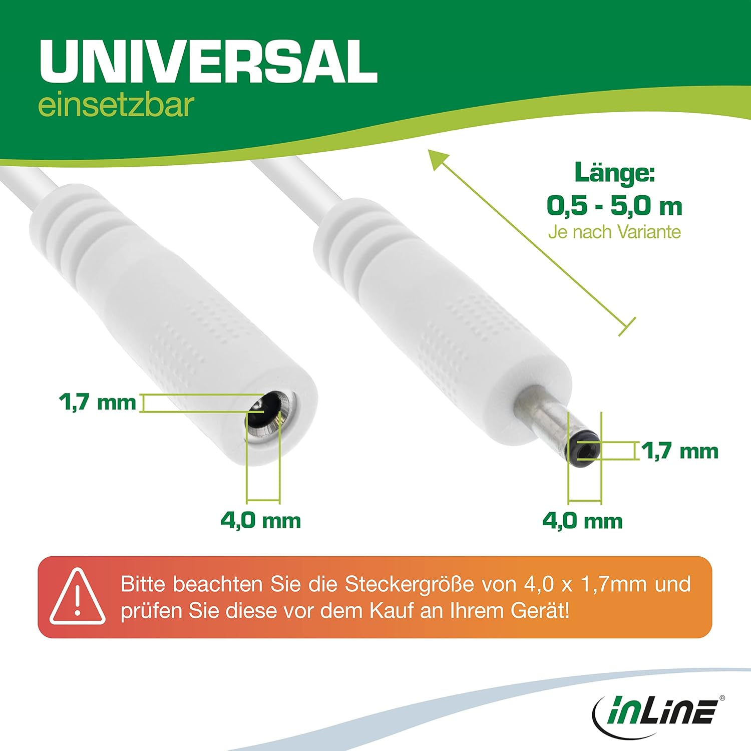 Inline&reg; DC Extension Cable DC Male/Female 4.0 X 1.7 Mm AWG 18 White 5 M image number 5