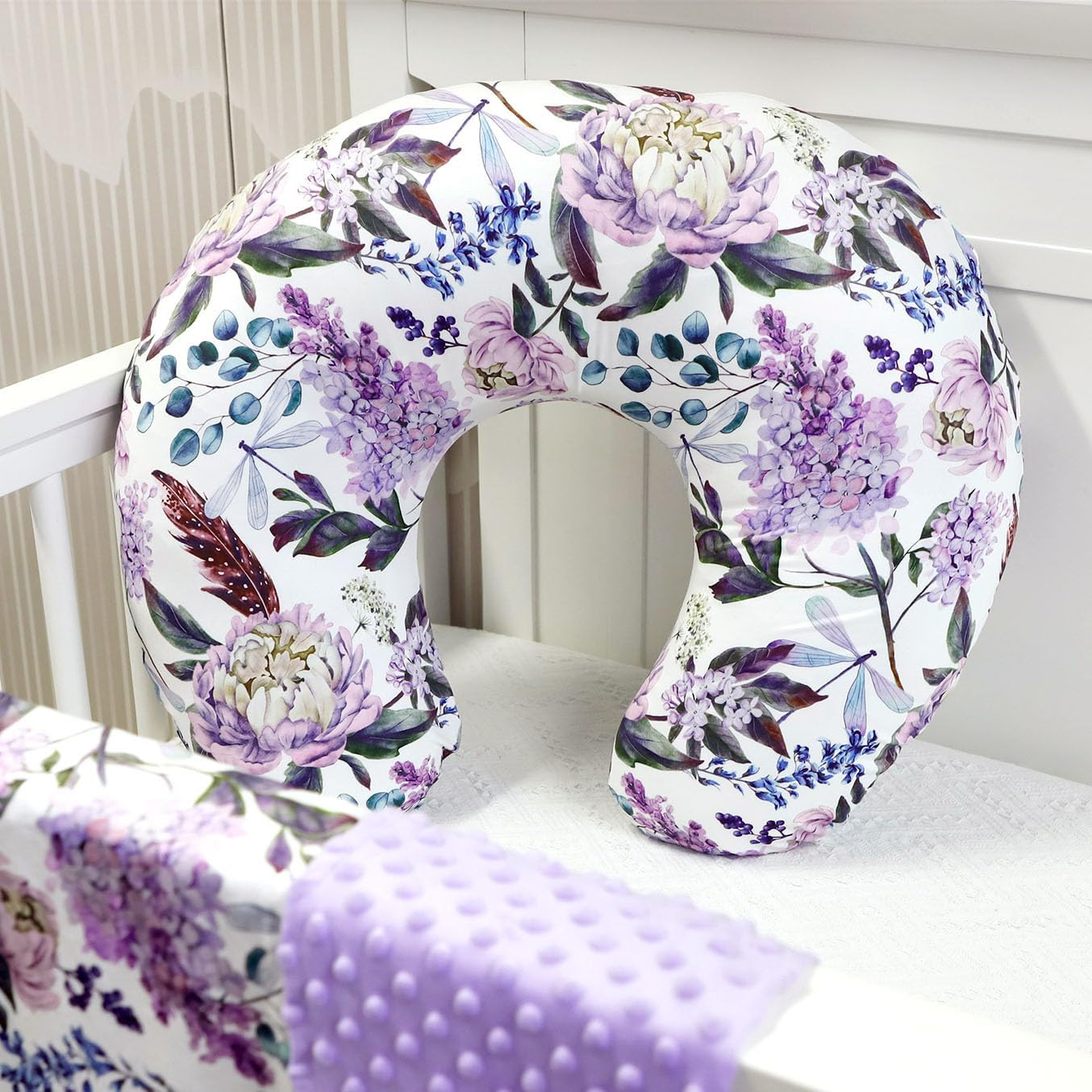 Purple Floral Wisteria Nursing Pillow Cover, Nursing Pillowcase Set for Baby Boy or Baby Girl, Nursing Pillow Slipcover Cushion Cover, Soft Fabric for Snuggling Baby, Suitable for Nursing Pillows