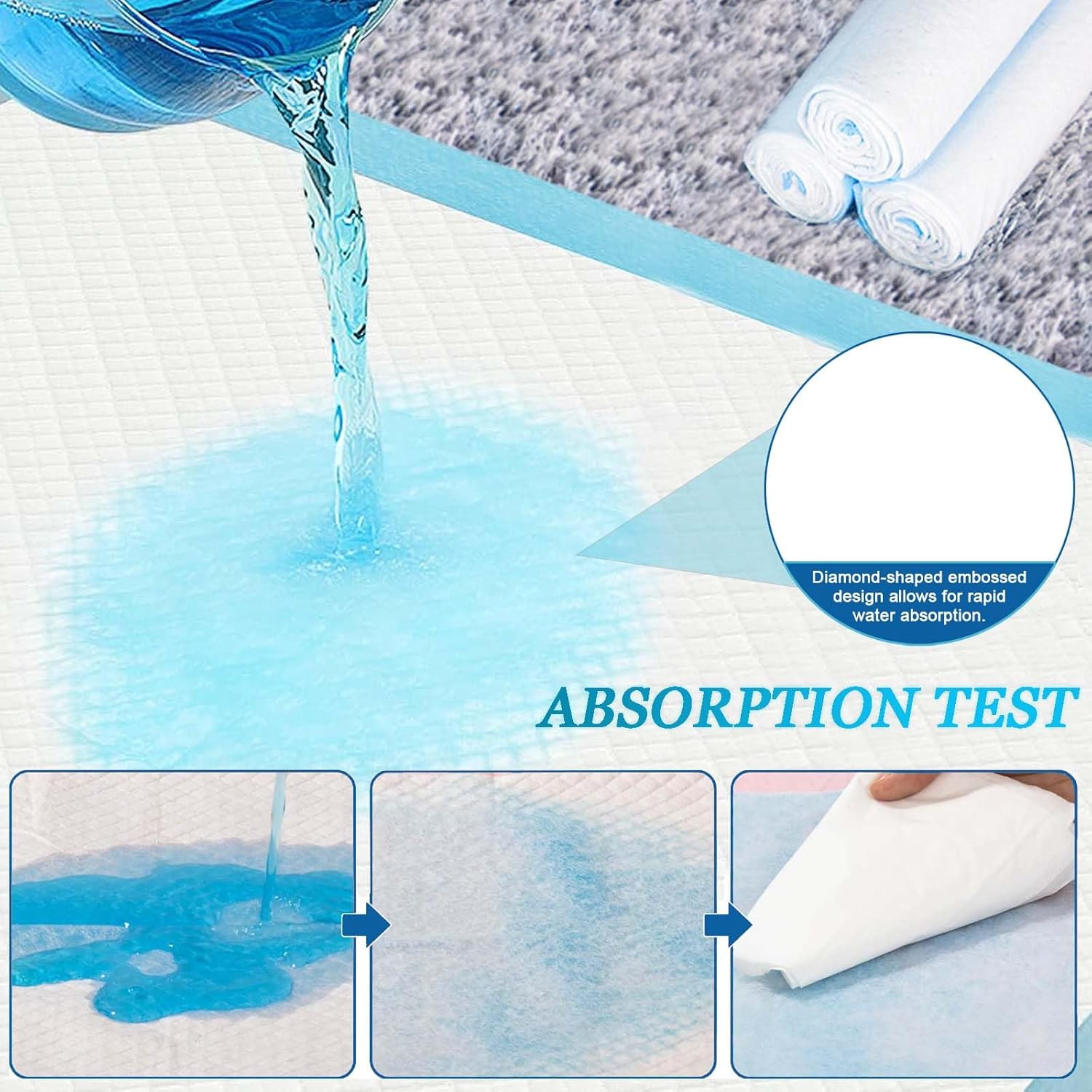 50 Disposable Mats 45X60Cm Baby Potty Training Pads Sheet Bed Pee Underpads Changing Sheets for Baby Waterproof Diaper Changing Pad,Soft Non-Woven Fabric Bed Table Protector Mat image number 4