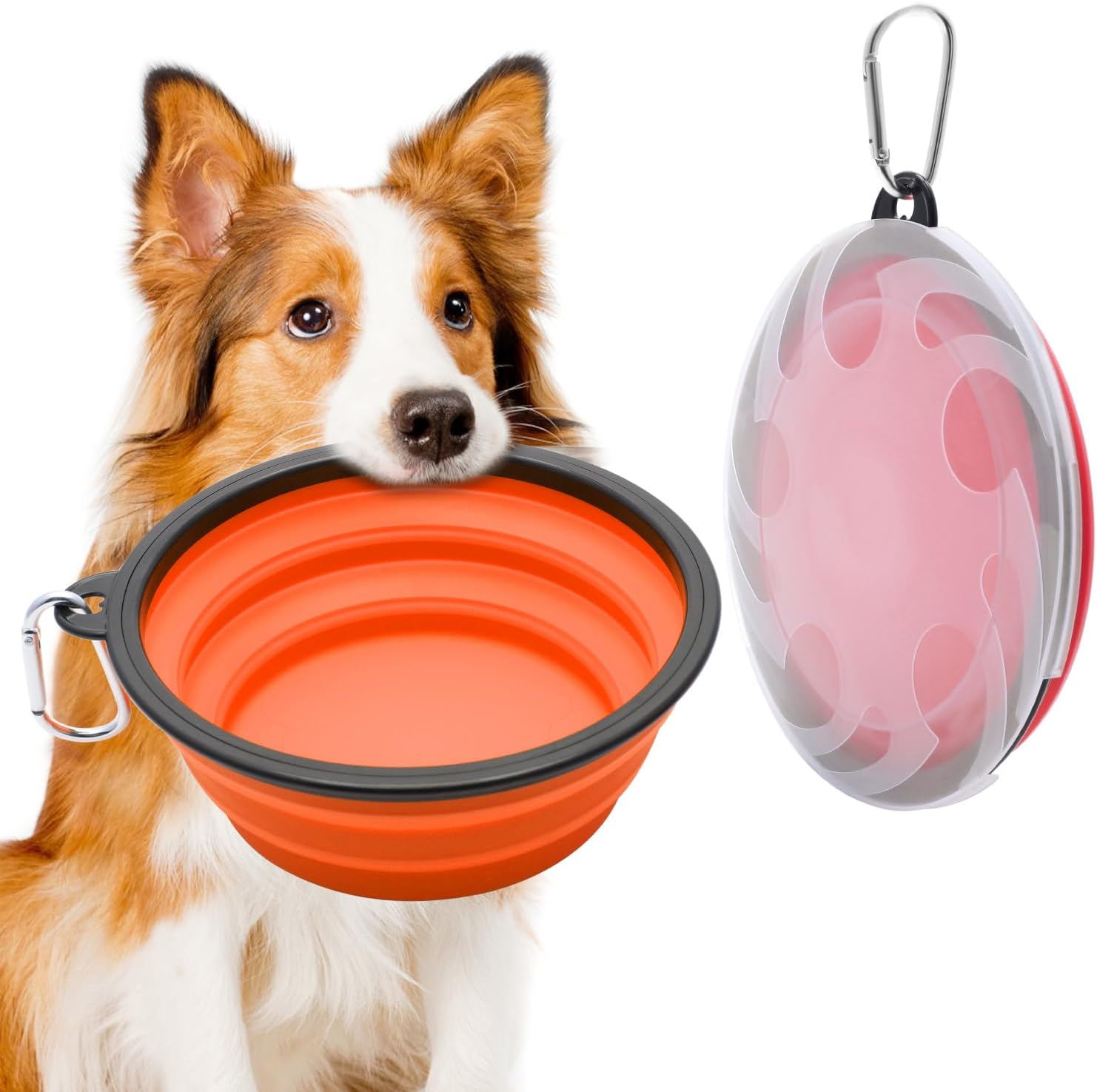 Pack of 2 Large Dog Bowls, Foldable 1000 Ml / 35 Oz Foldable Dog Travel Bowls, Portable Dog Water Food Bowl with Closure, Pet Cat Food Cup for Travel, Hiking (Red + Orange)