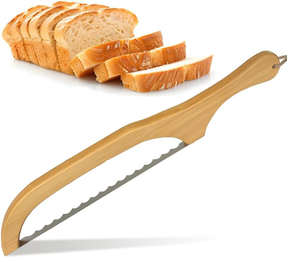Wooden Bread Knife, 15.7 Inch Bread Cutter Slicer for Homemade Sourdough Bread
