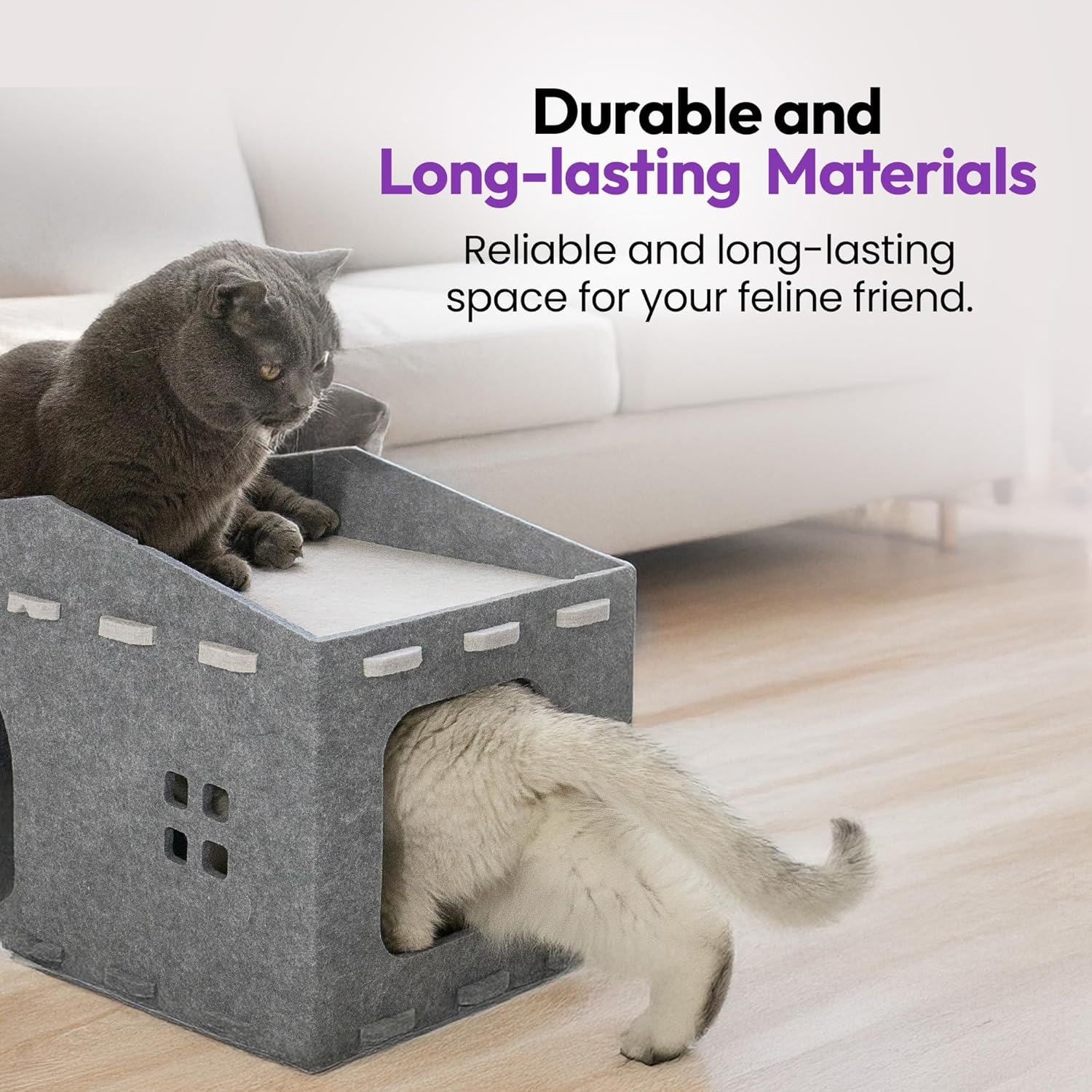 PURRZ Cat Felt House &ndash; Cozy Indoor Hideaway for Cats & Kittens &ndash; Durable, Enclosed Felt Cat Cave Bed &ndash; Modern, Easy-To-Clean Furniture for Home D&eacute;cor image number 4
