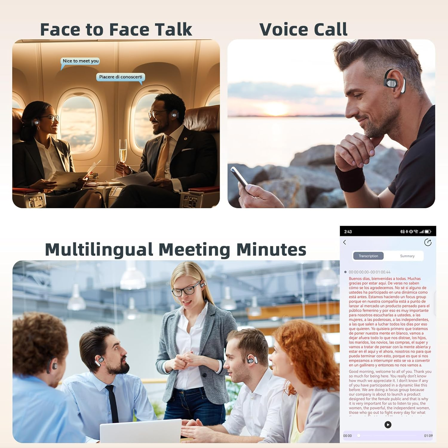 Kitsology AI Translation Earbuds Real-Time, 144 Language Translator Earphones for Iphone & Android, 4-In-1 Translating Device for Travel, Business, and Learning (Black) image number 1