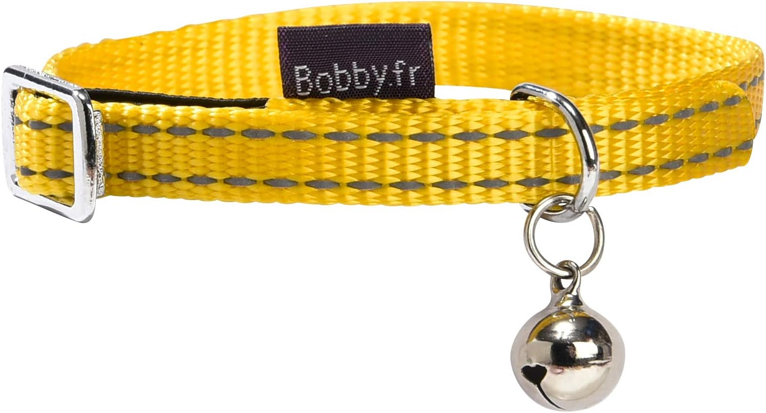 Bobby Safe - Cat Collar in Colored Nylon, Resistant, Choke-Proof, Reflective, Adjustable, Yellow - 30X1 CM image number 3