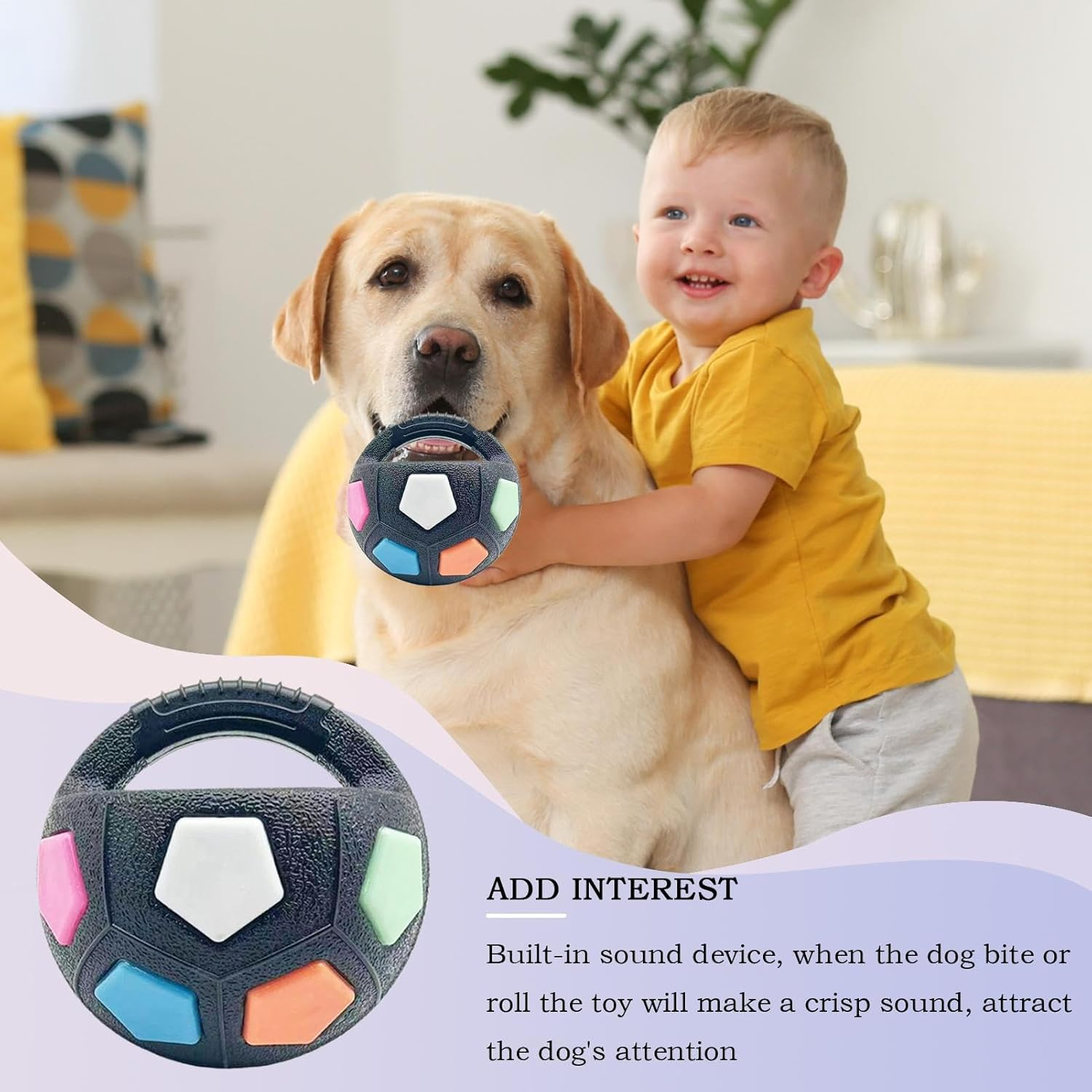 Dog Fetch Football | round Squeaky Interactive Toys - Dog Chewing Ball, Pet Training Supplies for Aggressive Chewers for Fetch and Play image number 3