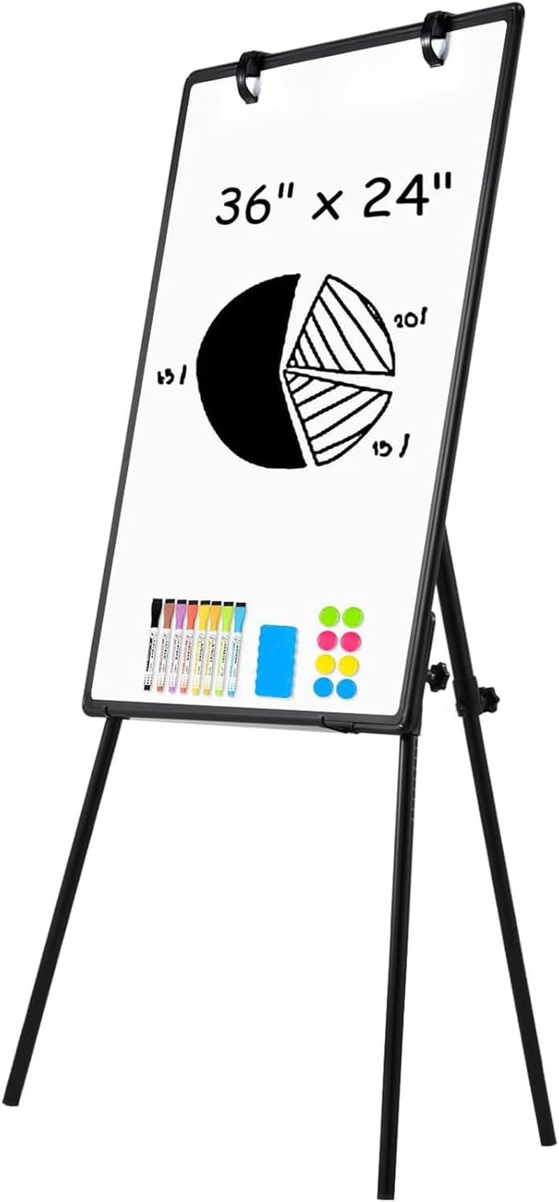 Homodoskey White Board with Stands 36" X 24" Whiteboard Easel Standing Magnetic Dry Erase Board Portable Tripod Height Adjustable Easel for Office School Home 8 Markers 8 Magnets 1 Eraser (Black) image number 2