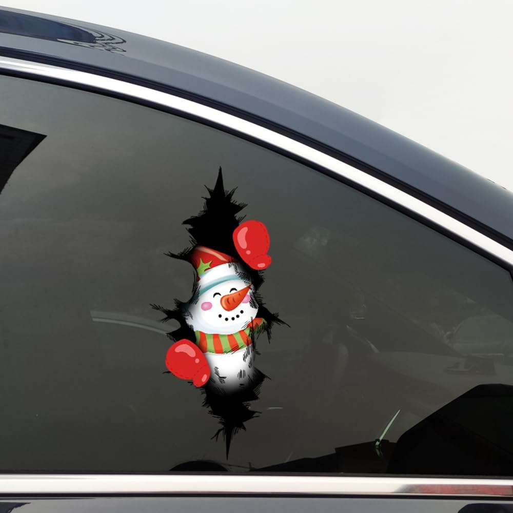 Double-Side Crack Christmas Sticker for Cars Funny Carvinyl Decal Christmas Car Body Decor Sticker Cute Bumper Decal Car Accessories Decorations (Carrot Nosed Snowman) image number 4