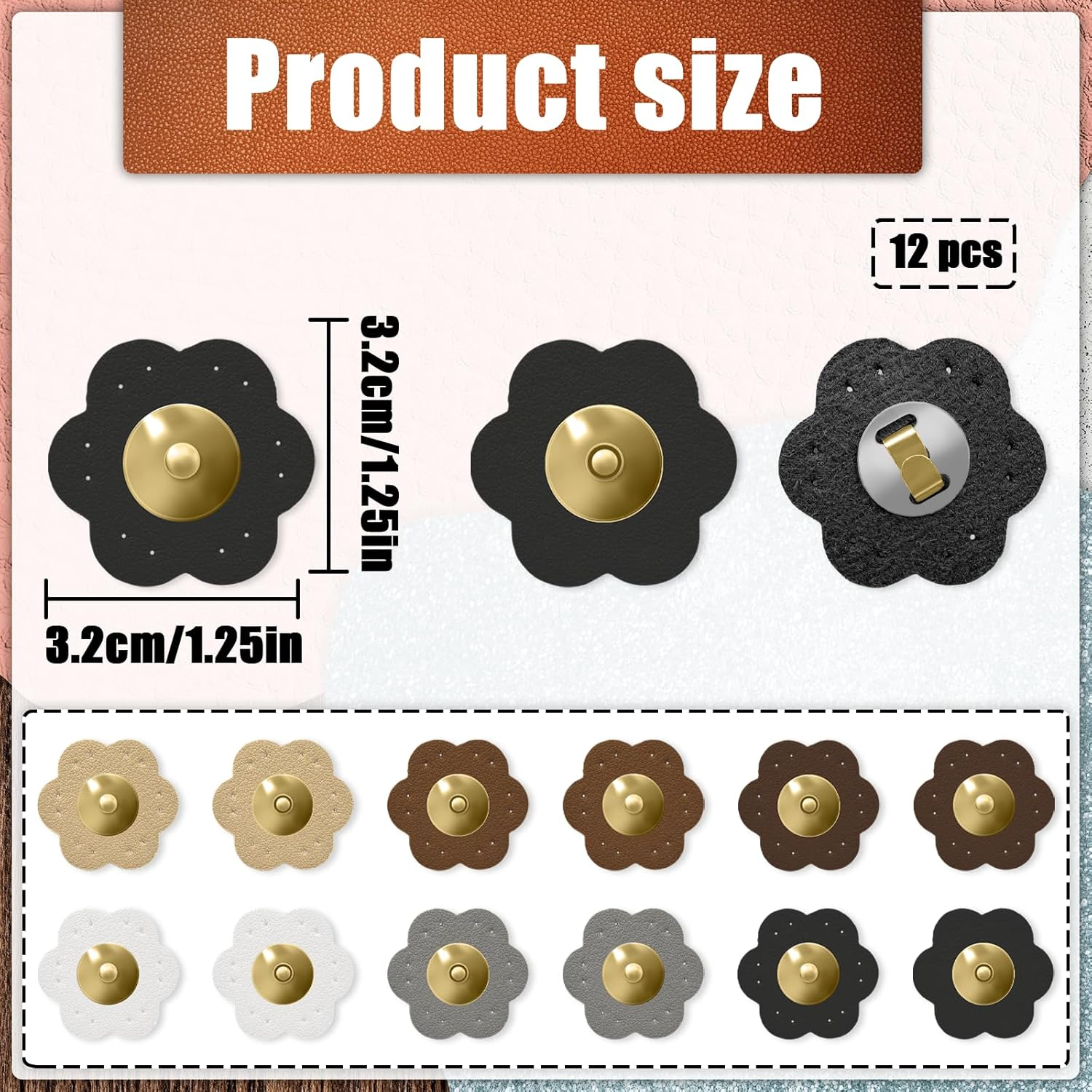 TEAONE Leather Magnetic Snaps, 6 Pairs Magnetic Blossom Buttons for Purse, Handbag, Wallet, Clothes, DIY Crafts (Colorful) image number 6