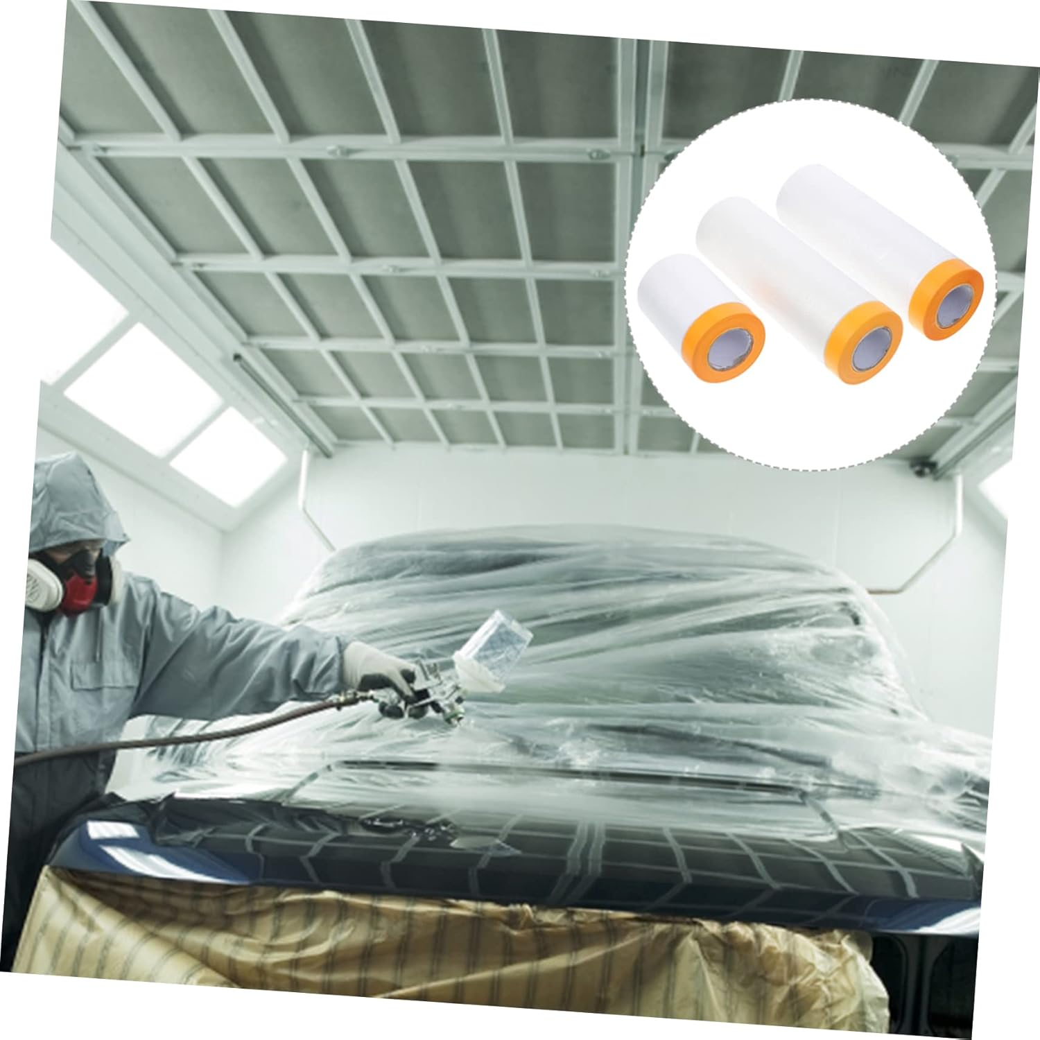 WOONEKY 3 Rolls Auto Masking Paper 20 Meters Each Multipurpose Masking Film for Car Painting and Furniture Renovation 55Cm 110Cm 150Cm Width for Automotive and Painting Use image number 5