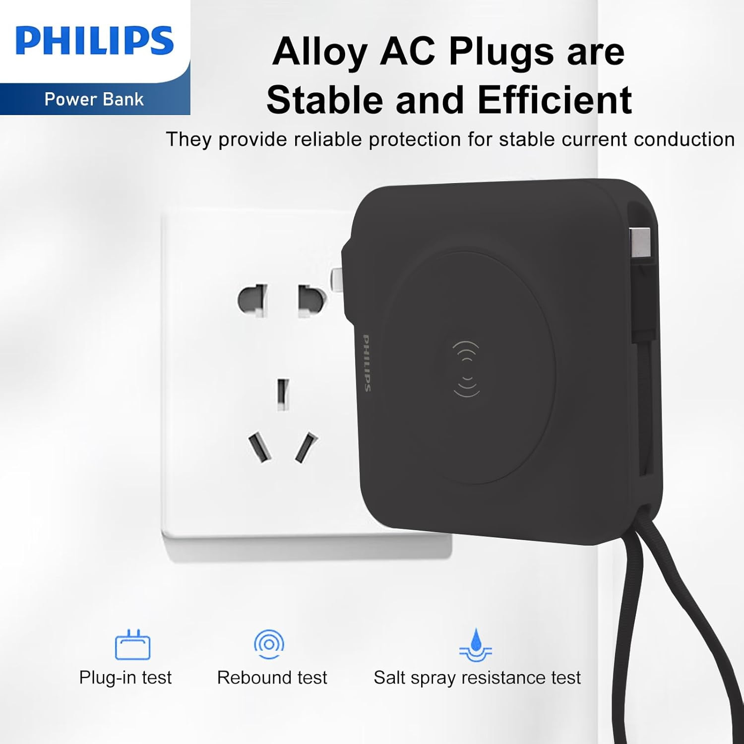 PHILIPS Power Bank Wireless| 15000Mah Powerbank Built-In Cable 5 in 1 Portable Battery Pack, Magnetic Universal Travel Fast Charging Adapter (UK,EU,AU) Compatible with Magsafe Iphone,Airpod, Iwatch image number 3