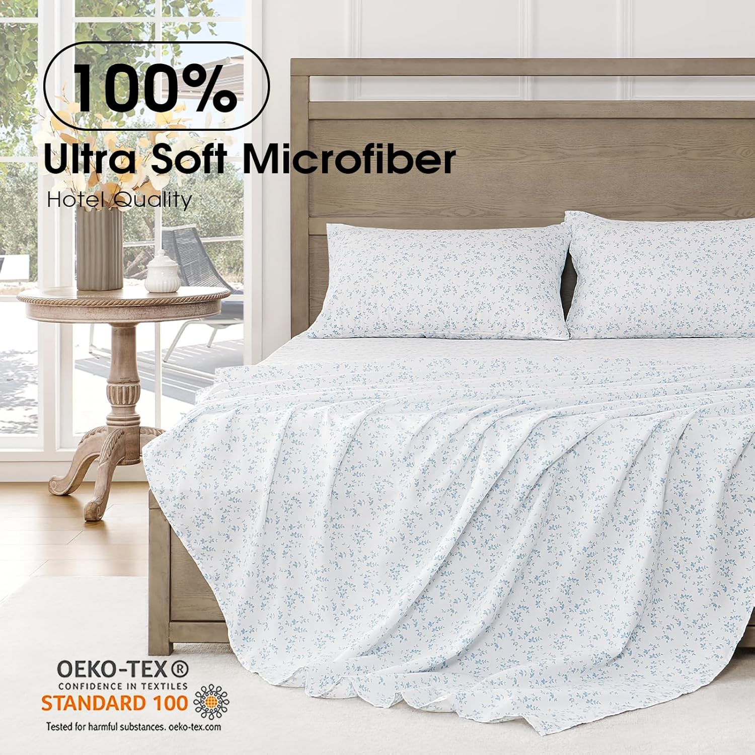 Freshculture Floral Bed Sheets - Ultra Soft Twin Sheets Set - Brushed Microfiber Blue Floral Sheets - Deep Pockets up to 16" - Easy Care - Hotel Luxury 3 Piece Flower Printed Sheets Twin, Lille image number 5