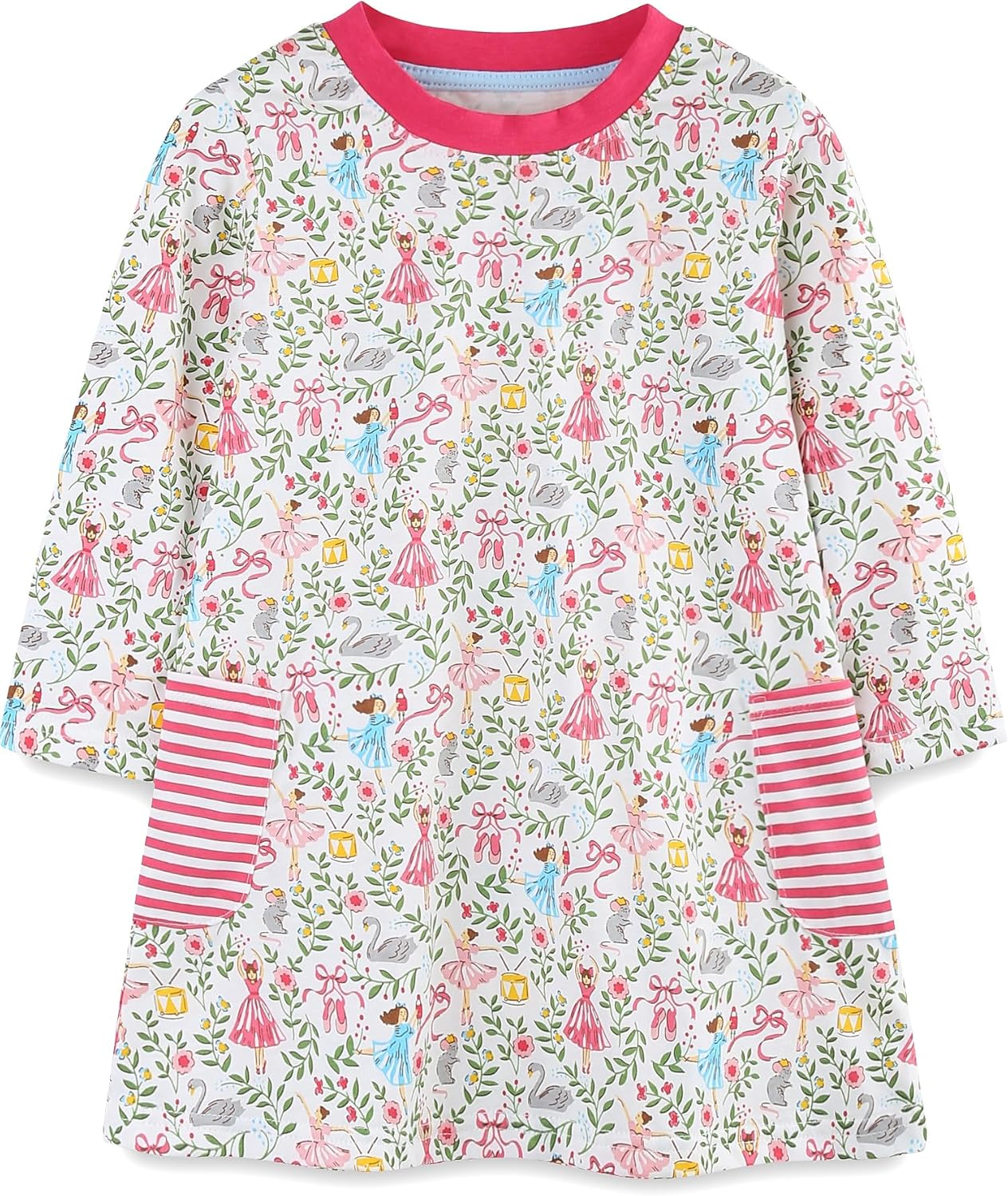 Freelu Girls' Cotton Casual Longsleeve Party Dresses Special Occasion Cartoon Print Dress