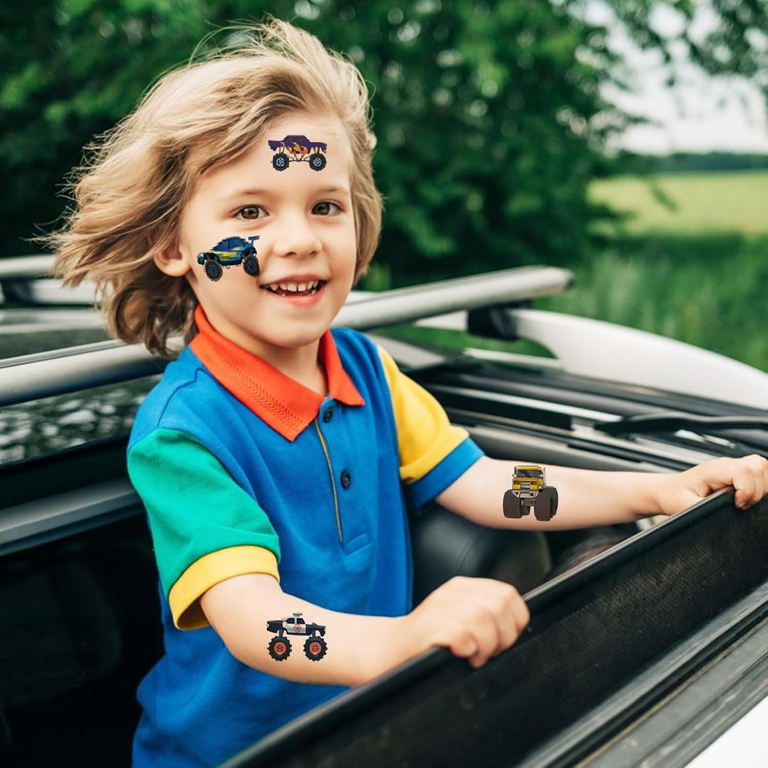 Monster Truck Birthday,Monster Truck Temporary Tattoos for Kids Party Supplies - 10 Sheets Monster Truck Tattoos for Boys Birthday Party Favors Goodie Bag Fillers image number 6