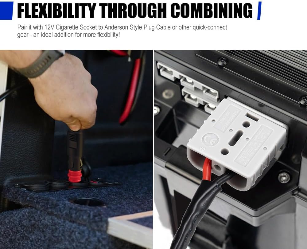 ATEM POWER 12V Cigarette to Anderson Plug Cable 30CM, 50A Anderson 12AWG Extension Wiring Kit with 8A Fuse, for Oven Fridge Off-Grid Camping System image number 3