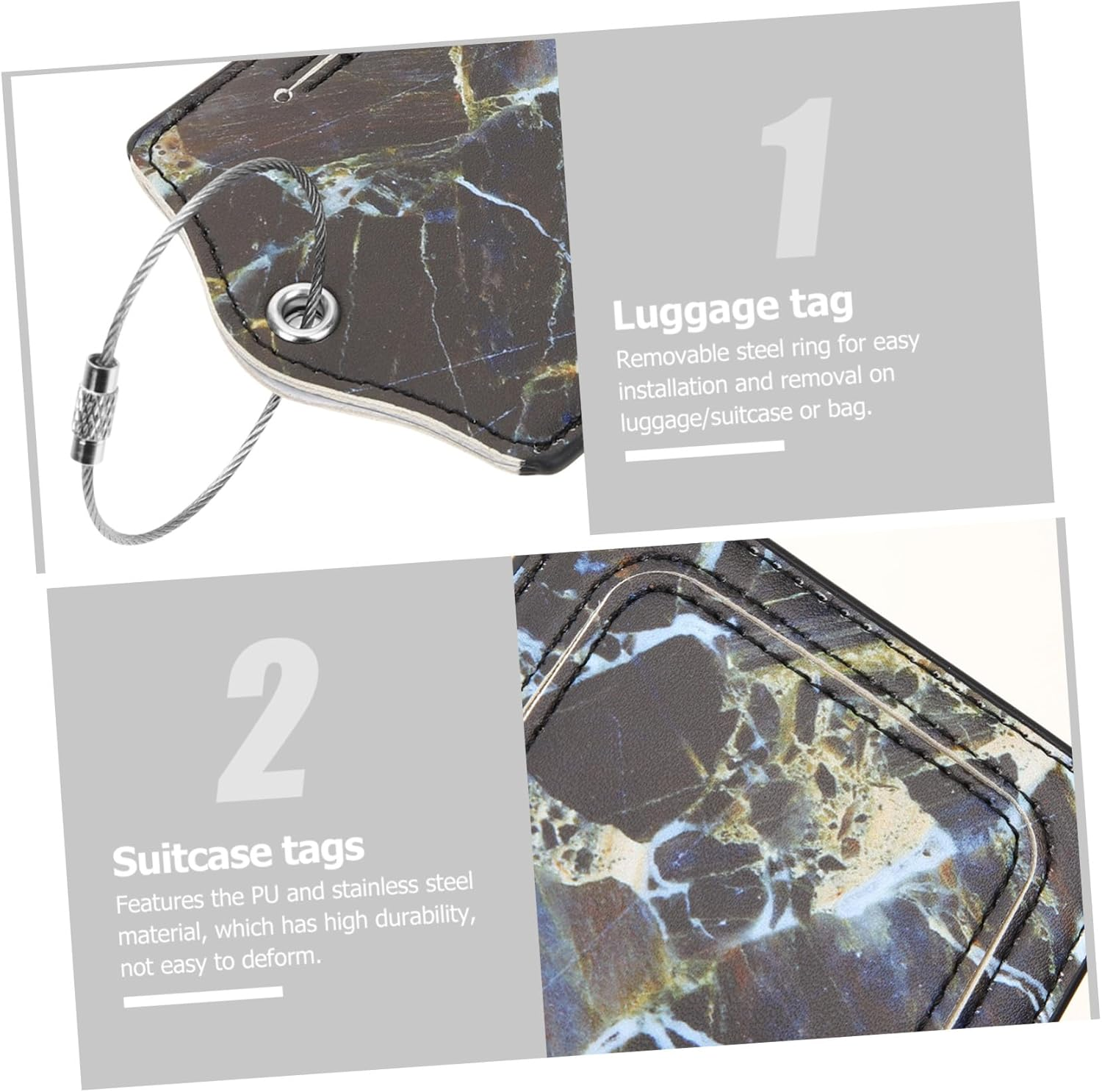 MUCKLILY Pu Leather Luggage Tag with Color Printing Travel Suitcase Boarding Tag Luggage Hanging Label for Suitcases Id Identifier for Travel Use image number 5