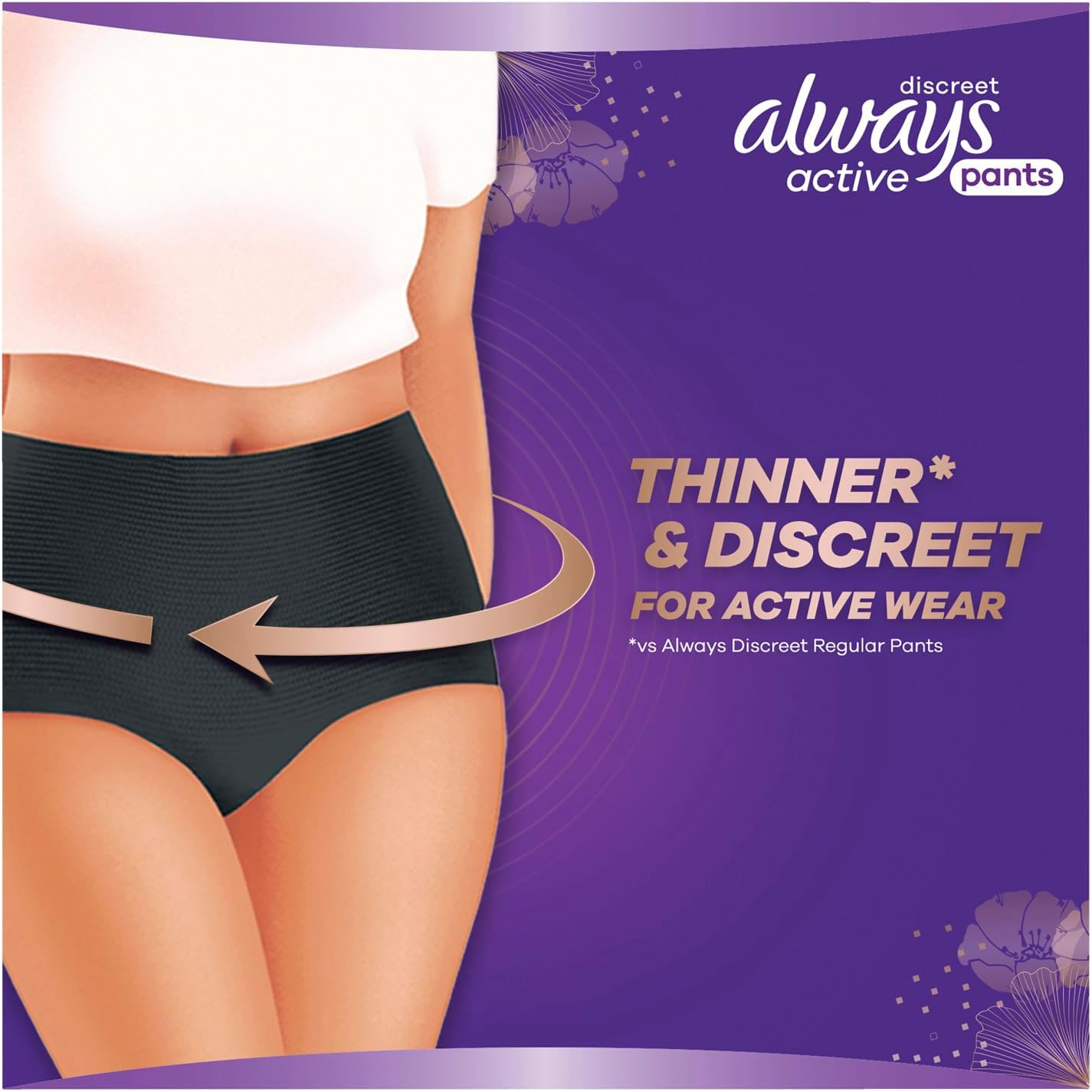 Always Discreet Active Wear Pants for Bladder Leaks and Adult Incontinence, Large 8 Pants image number 1