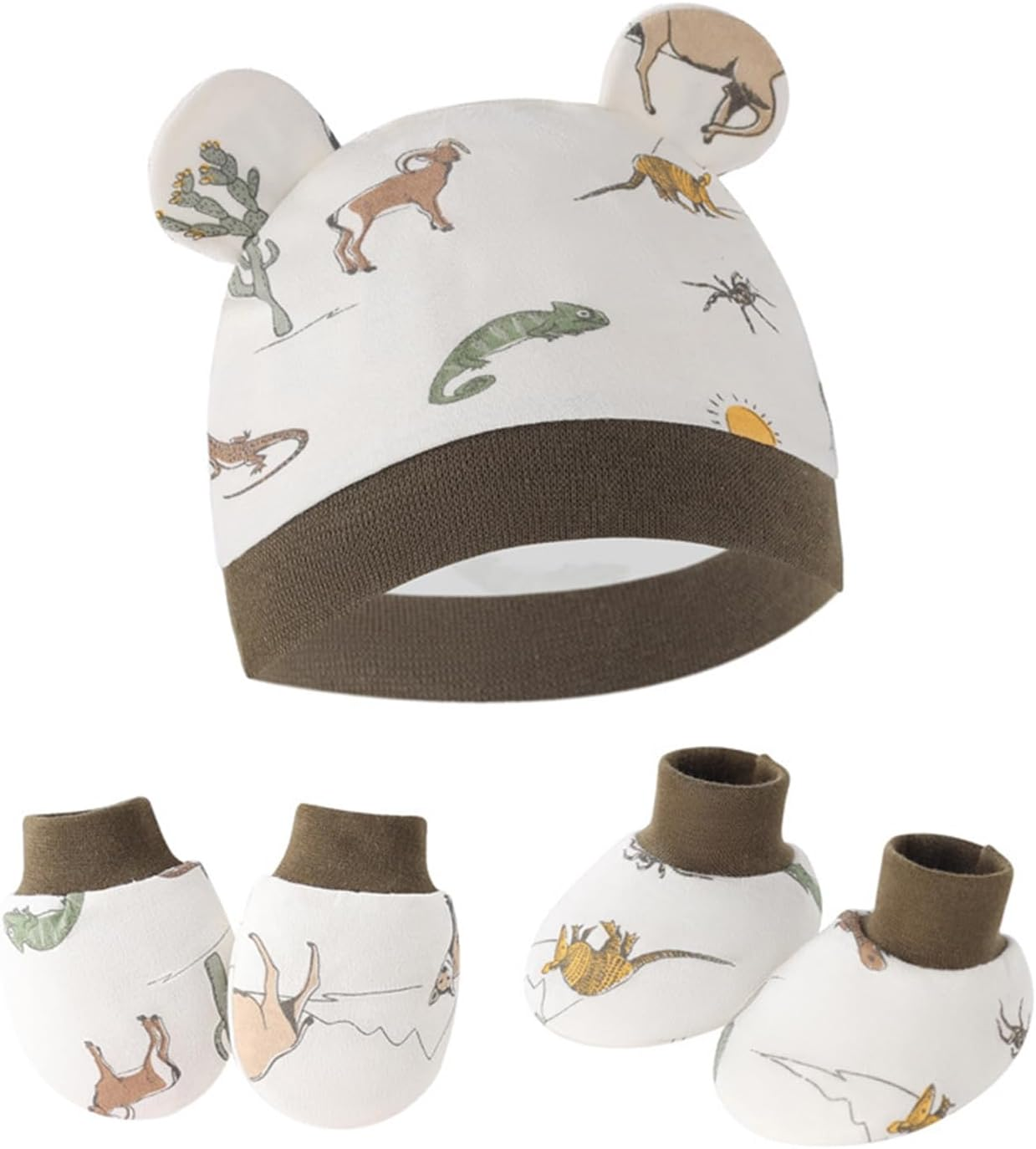 3Set Baby Cotton Hat Mittens Socks, Newborn Essentials Soft Anti-Scratch Mittens, Infant Caps for Boys Girls, 0-3M Beanie Gifts image number 3