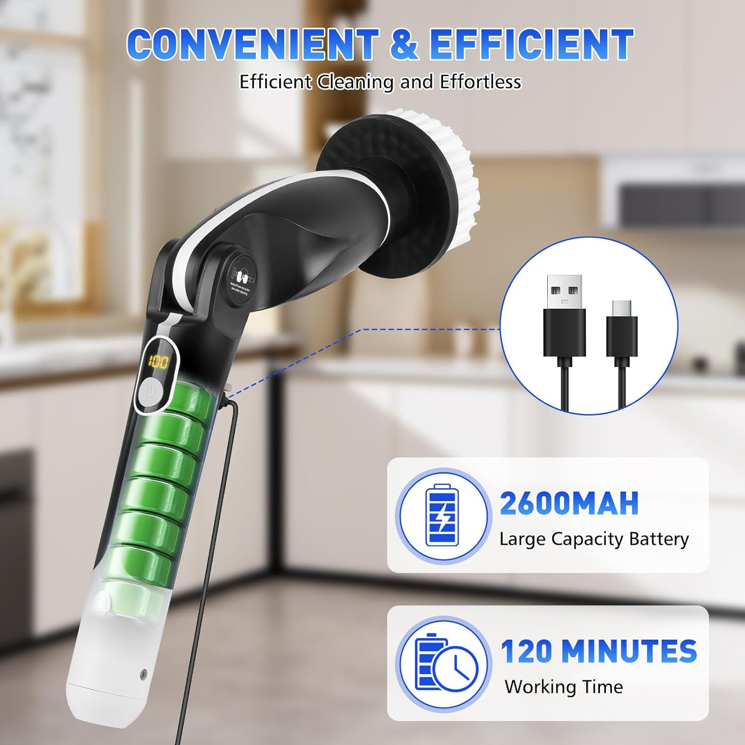 Electric Pin Scrubber: Cordless Electric Cleaning Brush with 9 Replaceable Brush Heads, 3 Speed Shower Power Scrubber with Adjustable Handle, for Floor Wall Tile Car Sink Shower Tub Bathroom