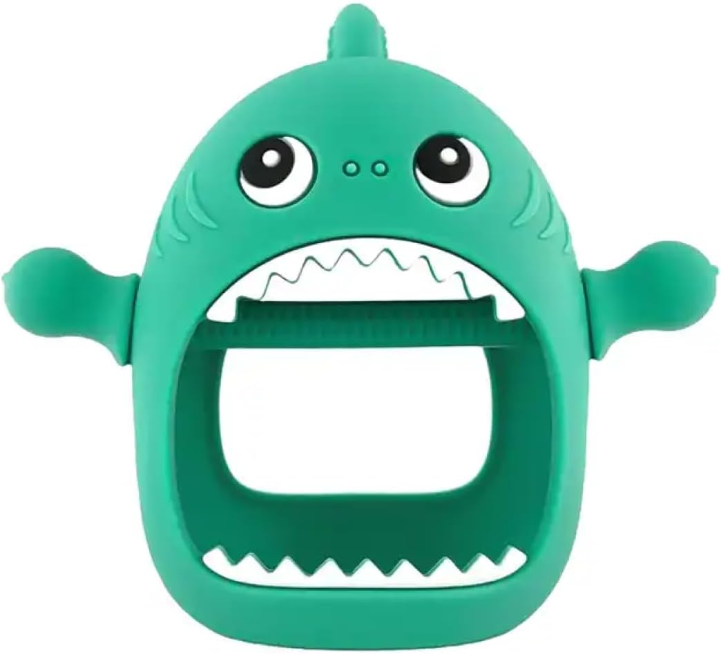 Cute Shark Teething Mitten Toy for Babies, Never Drop Silicone Baby Teether, Hand Pacifier for Babies to Suck and Chew, Toy for Teething Babies (Magenta Purple)