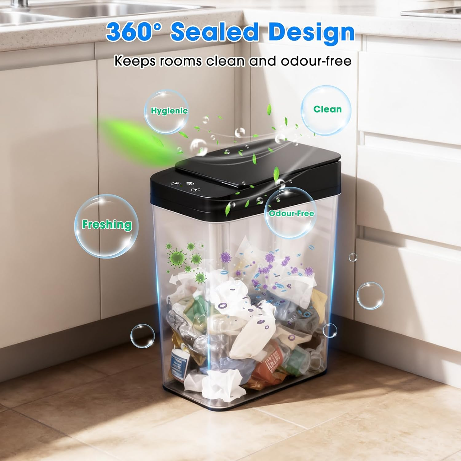 2 Pack Bathroom Trash Can,12L / 2.6Gallon Automatic Touchless Garbage Can, Smart Trash Can with Lid - Electric,Slim Motion Sensor Waterproof Trash Bins for Bedroom Kitchen, Bathroom, Office(Black) image number 2