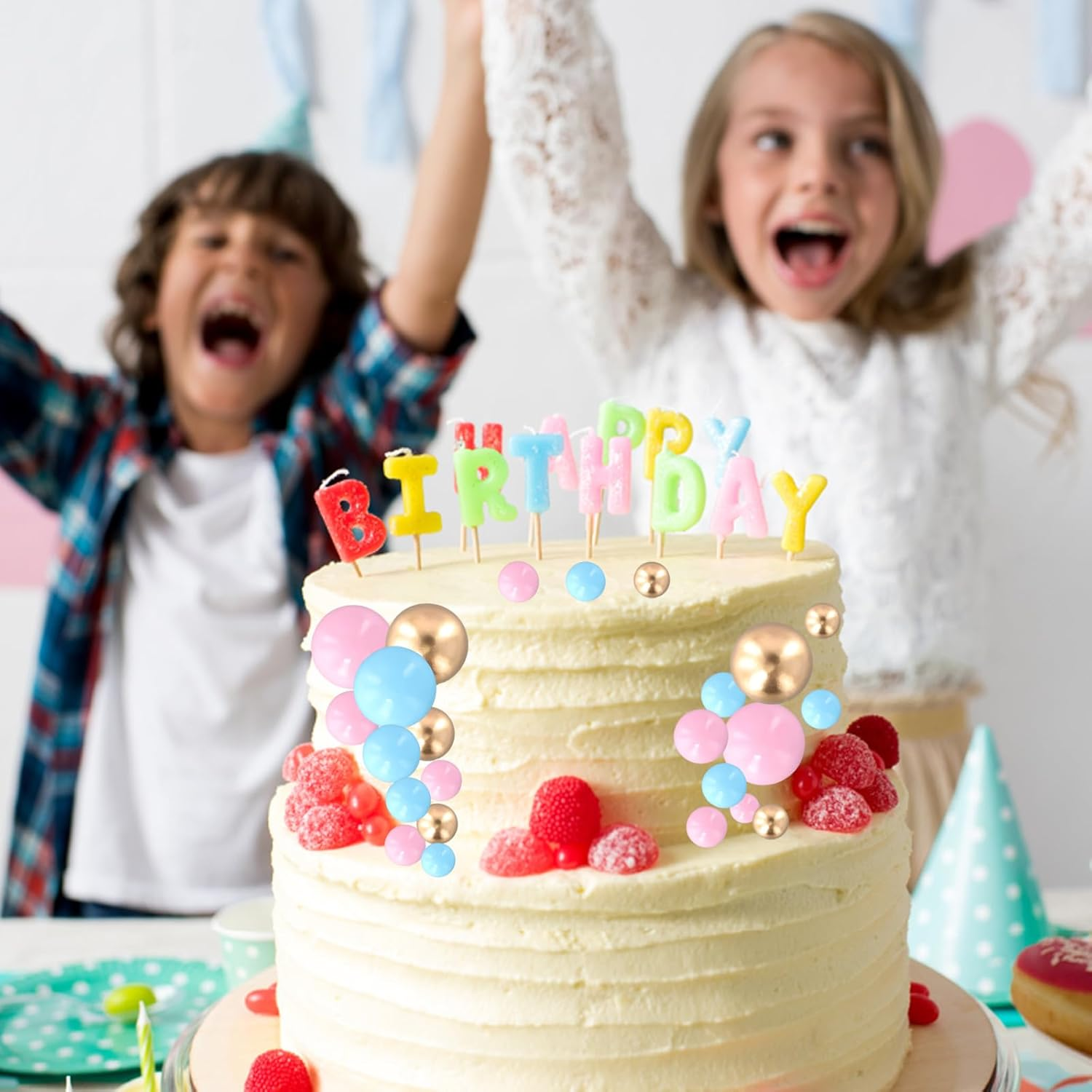 Ball Cake Toppers, 50Pcs Mini Balloons Cake Topper, Baking Cake Decorations DIY, round Cake Decorations, for Wedding, Party, Birthday, Cake Decorating (Gold, Pink, Blue) image number 2