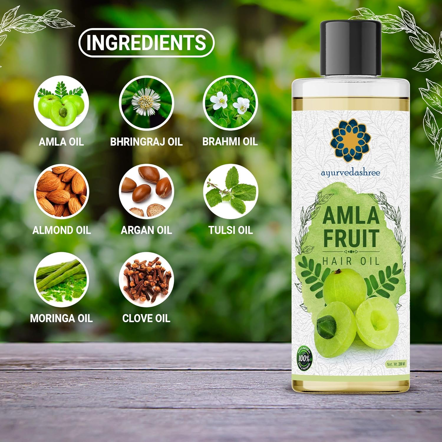 AYURVEDASHREE Amla Oil 6.76 Fl Oz for Hair Growth with Bhringraj Oil Brahmi Oil Tulsi Oil Almond Oil Argan Oil Moringa Oil & Clove Oil image number 3