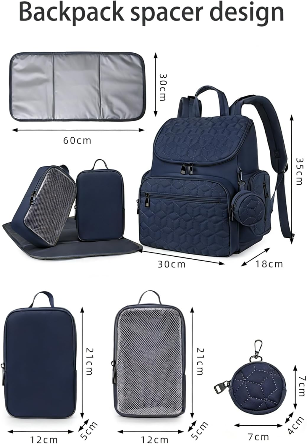 Five-Piece Diaper Bag Backpack, with Diaper Changing Table, 3 Storage Bags, Baby Essentials Bag, Male and Female Baby Travel Backpack, Multifunctional Waterproof Handbag for Newborns(Blue) image number 1