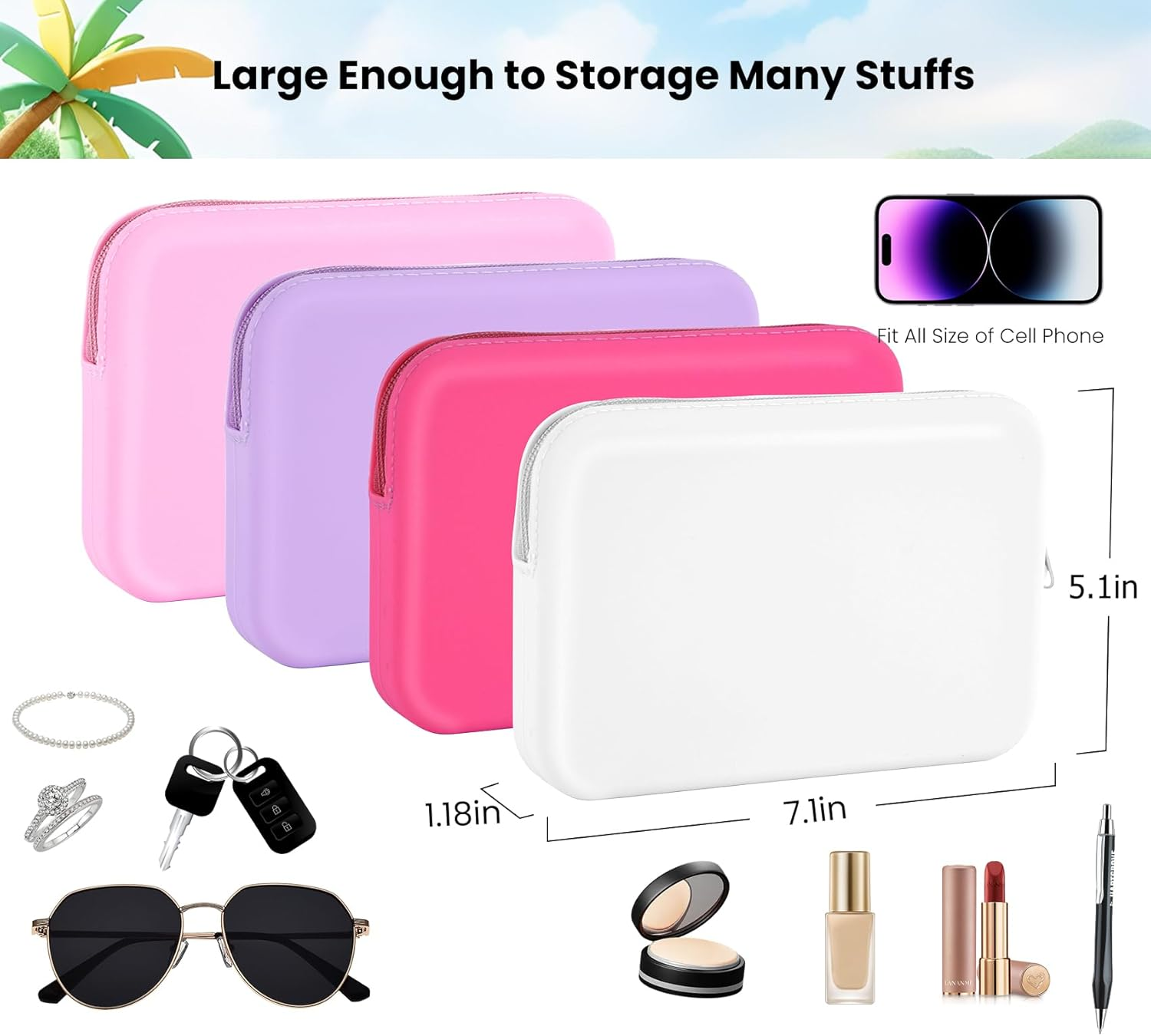 Raymall Silicone Pouch for Bogg Bag, Accessories Phone Holder for Bogg Bag, Zipper Pouch Wallet Compatible with All Cell Phone White