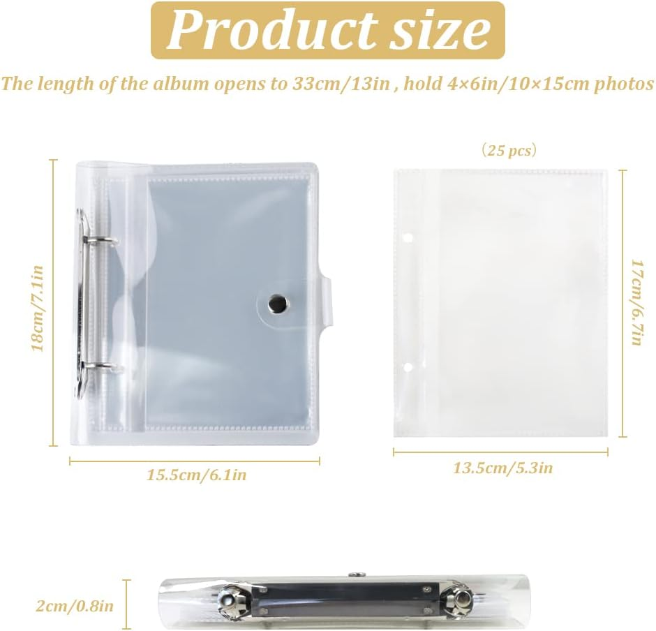 Clear Small Photo Album for 4&times;6In Photos, Loose-Leaf Photo Book, Small Brag Book with 25 Clear Inner Pages, Holds 50 Photos, Style A image number 5