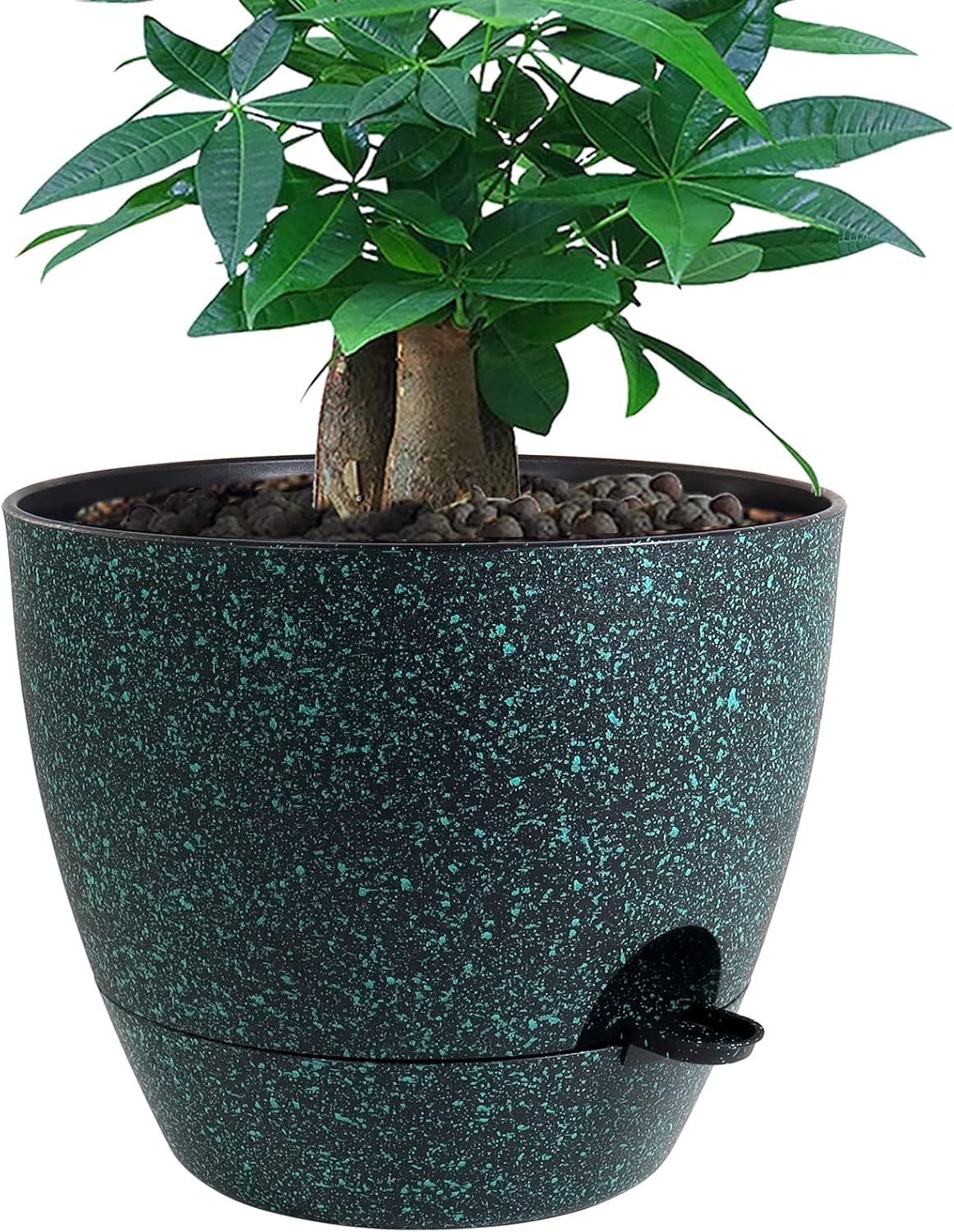 12 Inch Large Self Watering Pots, Plastic Planters with 60Oz Removable Deep Reservoir and Multi Mesh Drainage Holes for Indoor Outdoor Garden Plants and Flowers, Green with Brown