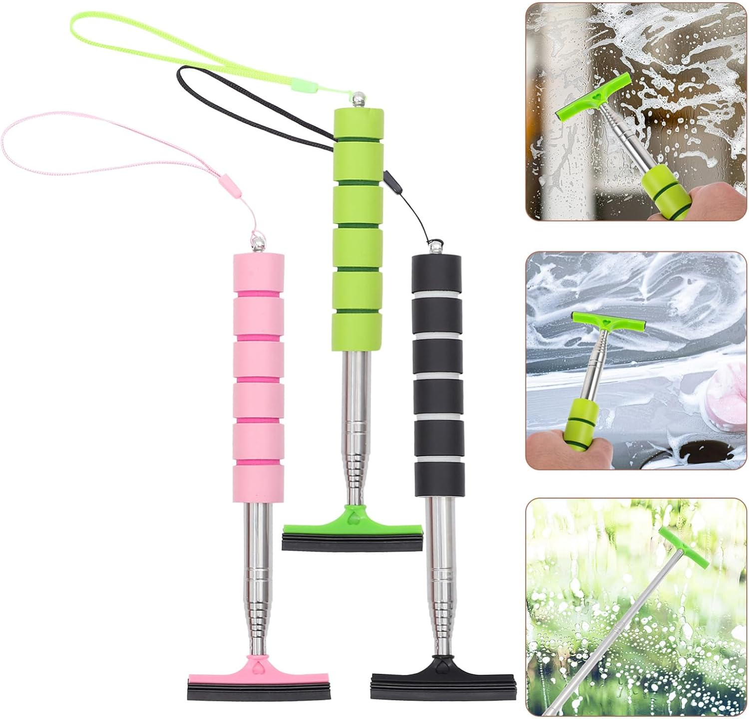 HAPINARY 3Pcs Retractable Car Rearview Mirror Squeegee Window Cleaner Set for Windscreen and Mirror Cleaning, Portable Mini Car Windshield Wiper Tool for Automotive Exterior Care image number 3