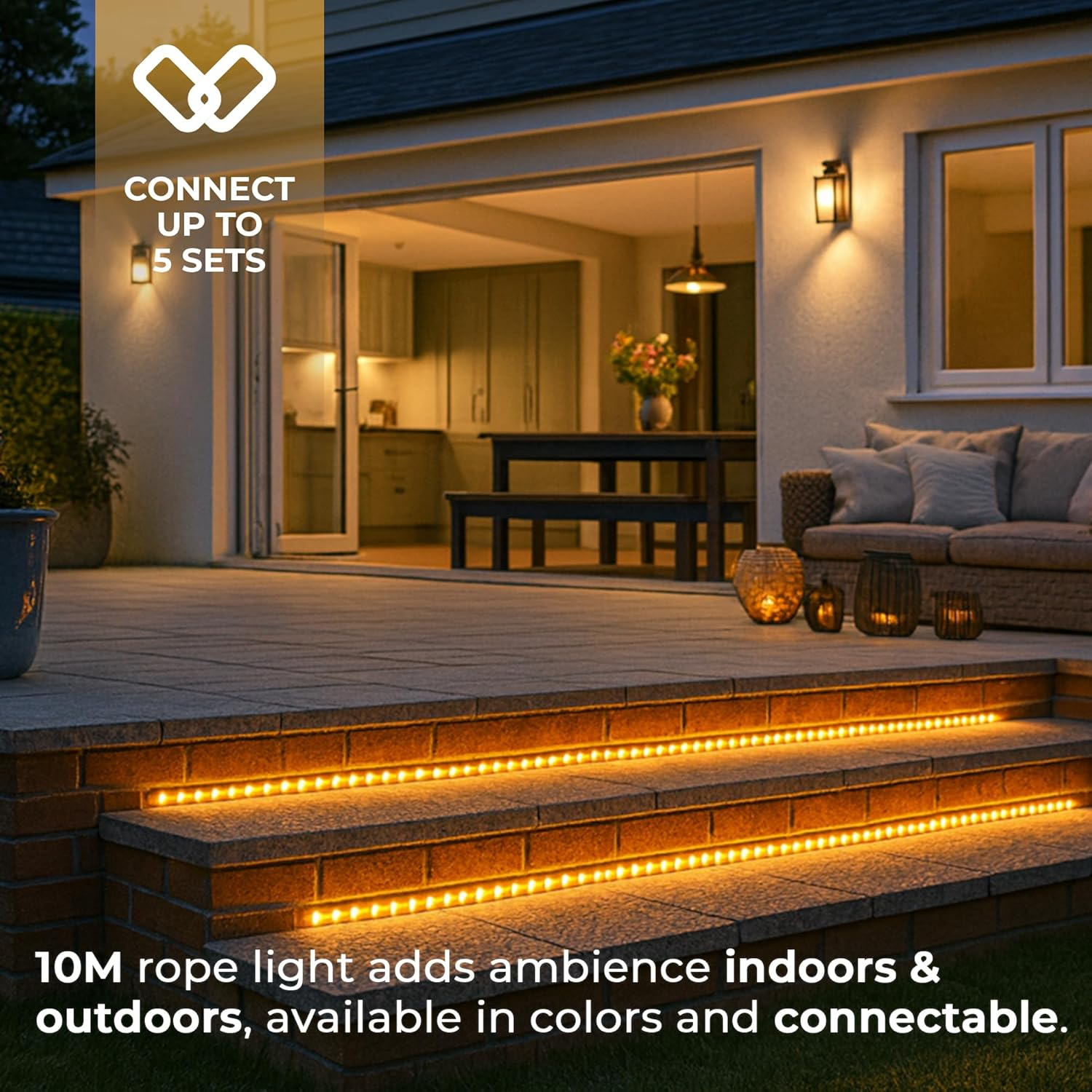 10M LED Connectable Rope Light - 8 Colour Options - Warm White