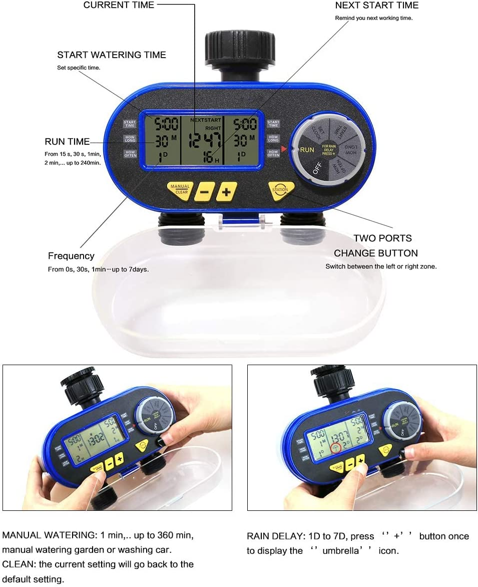 2 Outlet Water Tap Automatic Hose Timer Digital LCD Screen Lawn Irrigation Controller image number 5
