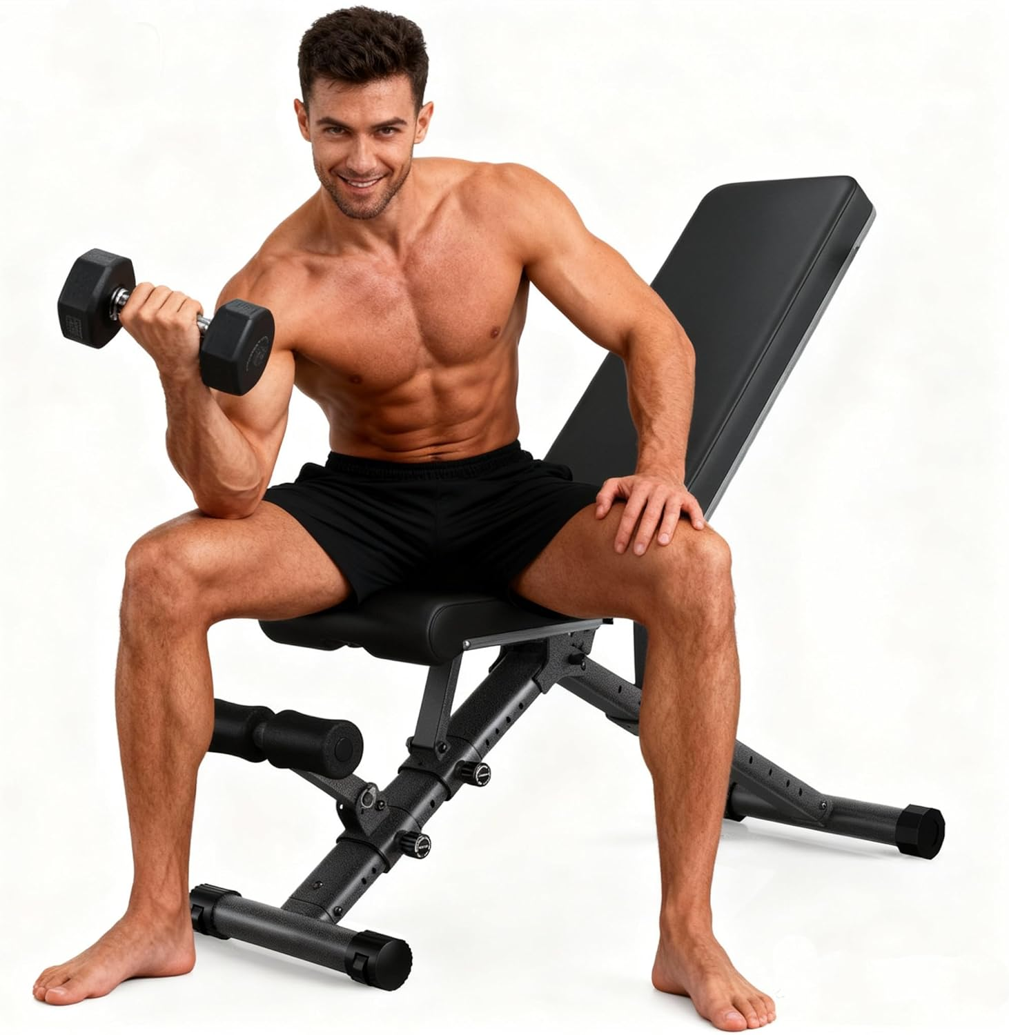 Foldable Weight Bench - Adjustable Bench for Full Body Workout, Fully Upright Backrest Design, Multi-Purpose Incline Decline Bench - 2026 Version Black image number 2