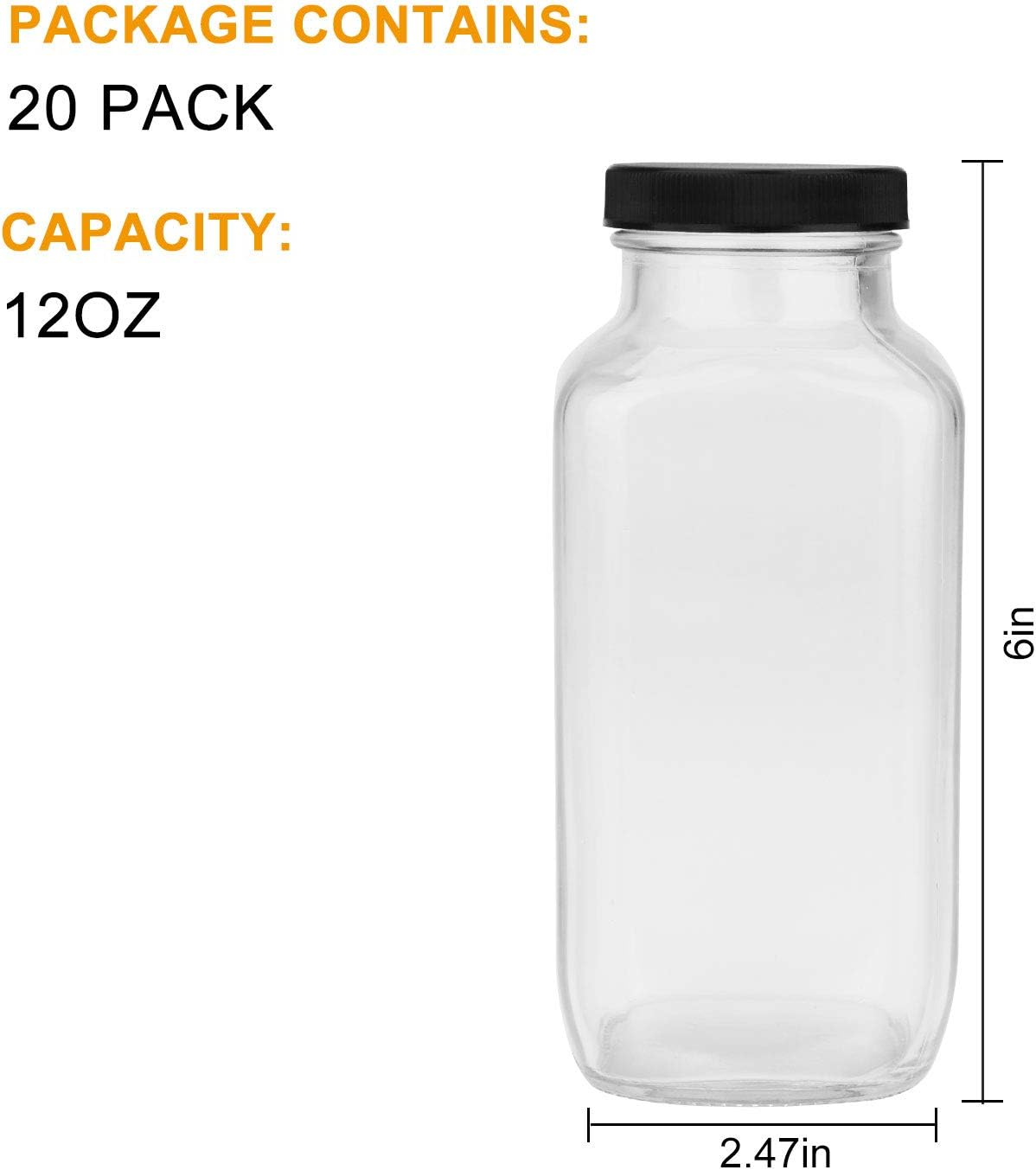 Encheng Beverages Drinking Bottles 12Oz,Glass Water Botttles with Lids,Octagonal Vintage 350Ml,Juice Bottles for Storage Tea,Kombucha,Milk Bottles Smoothies Bottles 20Pack image number 5
