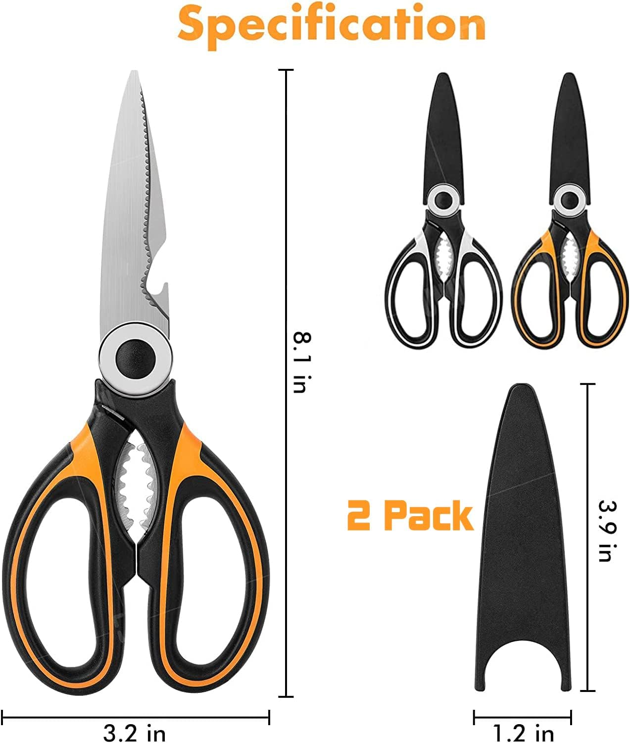 Miluoou Kitchen Scissor, 2-Packs Kitchen Scissor Heavy Duty Meat Shears, Ultra Sharp Stainless Steel Multi-Purpose Scissors for Cutting Meat, Chicken, Vegetable, Fish, Poultry, Vegetable, BBQ, Pizza image number 2
