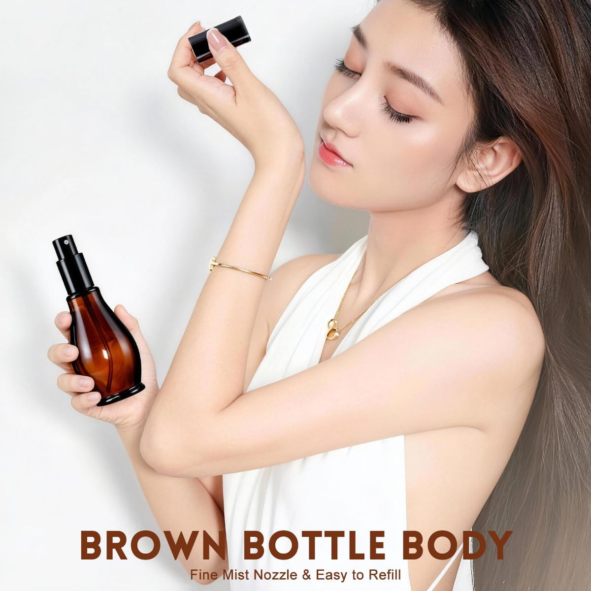 3 Pack Amber Glass Spray Bottles Refillable Fine Mist Spray Container with Black Atomizer and Cap for Essential Oil Perfume Aromatherapy Cosmetic