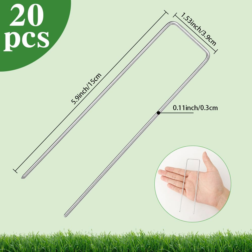 Landscape Staples 20 Pack Heavy Duty 6" - Galvanized Steel U-Shaped Ground Stakes for Weed Barrier, Garden Fabric, Netting & Ground Cover (15Cm/6 Inch) image number 2