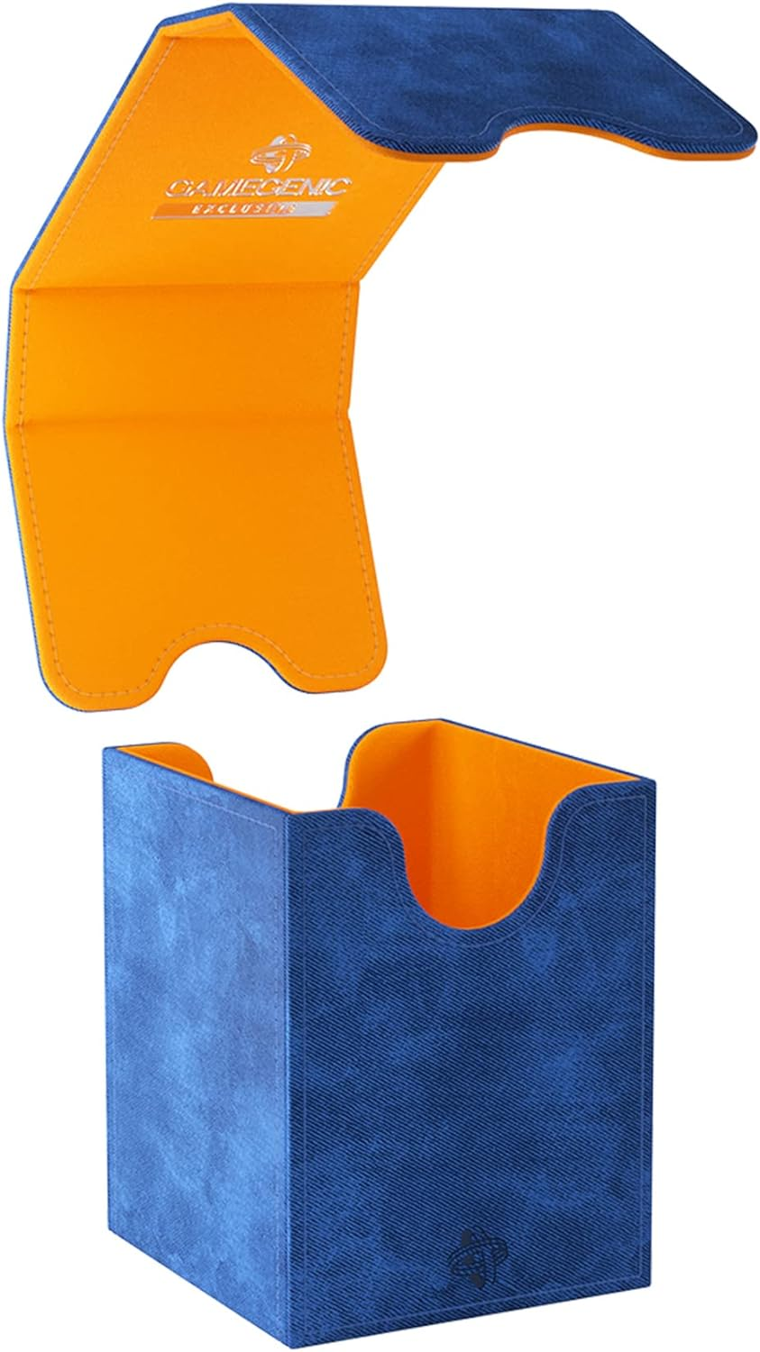 Gamegenic Squire 100+ XL Convertible Deck Box EXCLUSIVE LINE | Card Storage Box | Removable Cover Clips | Holds 100 Double-Sleeved Cards in Extra Thick Inner Card Sleeves | Blue/Orange Color | Made By - Blue image number 4