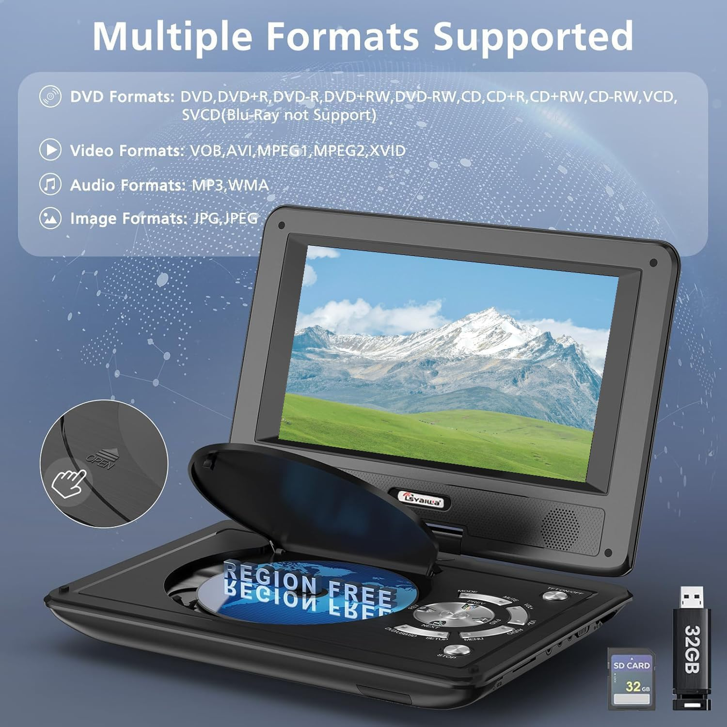 APEXORIGIN Portable DVD Player with 11.5" Swivel HD Screen, Car & Travel DVD/CD/USB/SD Card Player, Regions Free Sync Screen to TV, Equipped with Game Controller and Small Game Discs