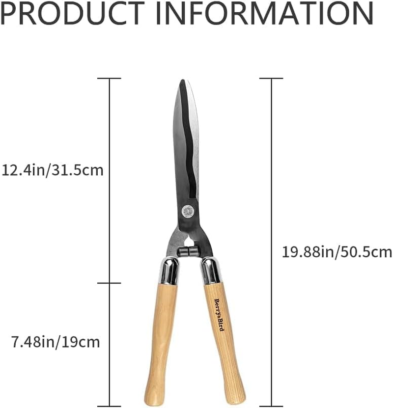 Berry&Bird Garden Hedge Shears, 50.5Cm/19.88In Heavy Duty Pruning Shear for Trimming Borders Bushes, Manual Hedge Clippers with Wooden Handle and SK5 High Carbon Steel Sharp Blades Gardening Scissors image number 4