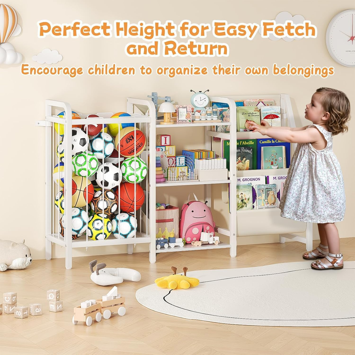 Children'S Book Shelf and Toy Organizer, 3 Tier Book Shelf for Kids Rooms,Sling Baby Bookcase with Stuffed Animal Organizer, Montessori Toddler Bookshelf for Children'S Room,Nursery, Bedroom, Playroom