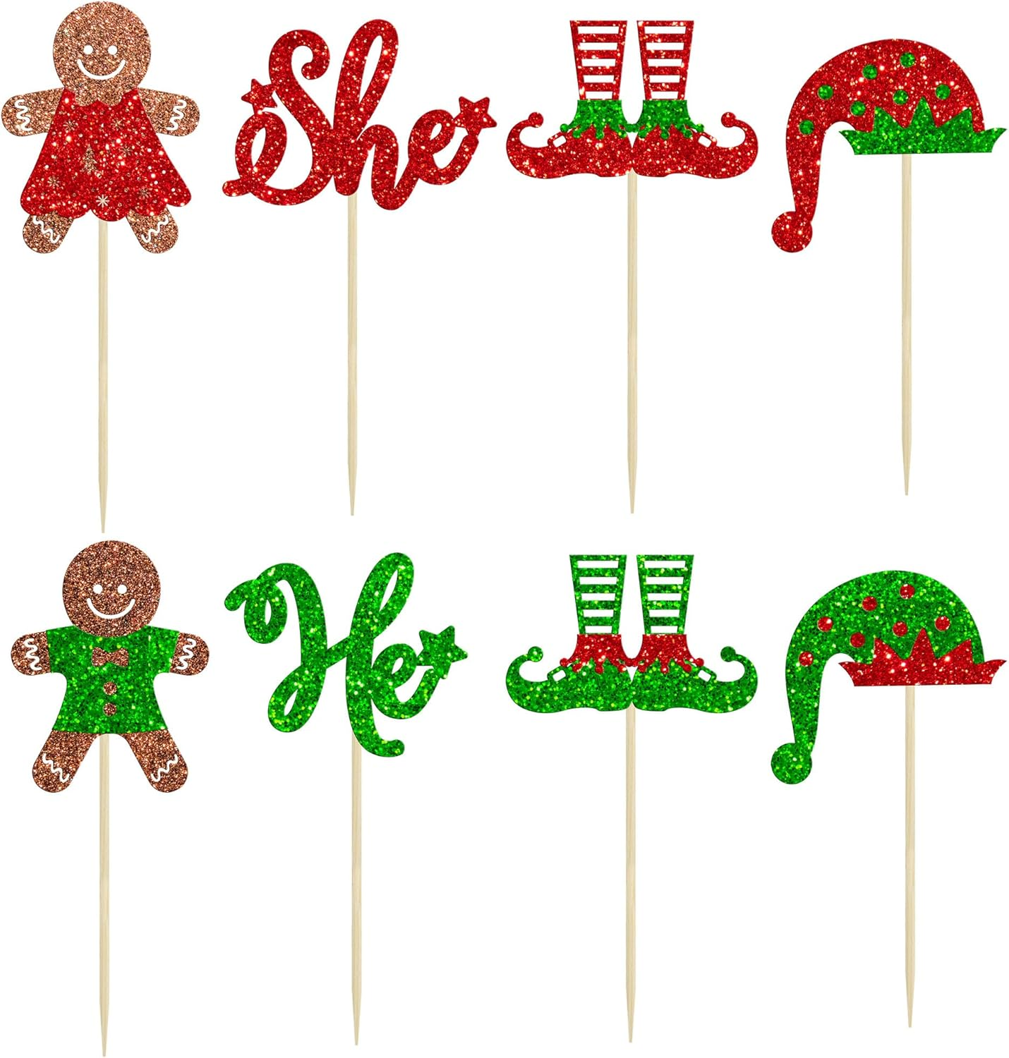 Gyufise 24Pcs Gingerbread Christmas Cupcake Toppers Glitter Gingerbread He or She Cake Topper Decorations for Christmas Theme Baby Shower Kids Birthday Party Supplies image number 6