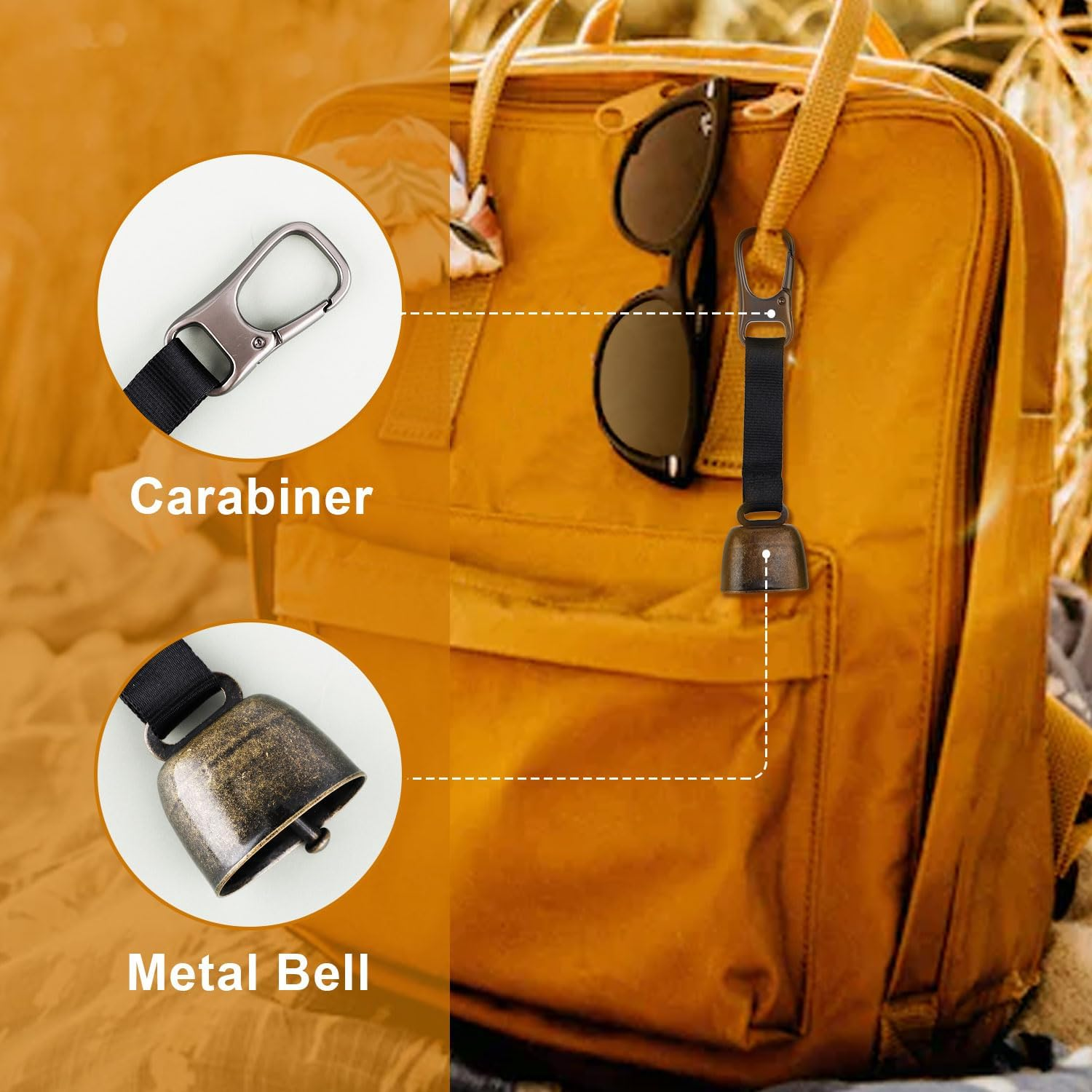 2 Pair Bear Bell and Whistle, Loud Bear Bell Emergency Whistle Bear Bells Carabiner for Hiking Camping Outdoor Fishing Climbing Mountain Bike Survival Travel